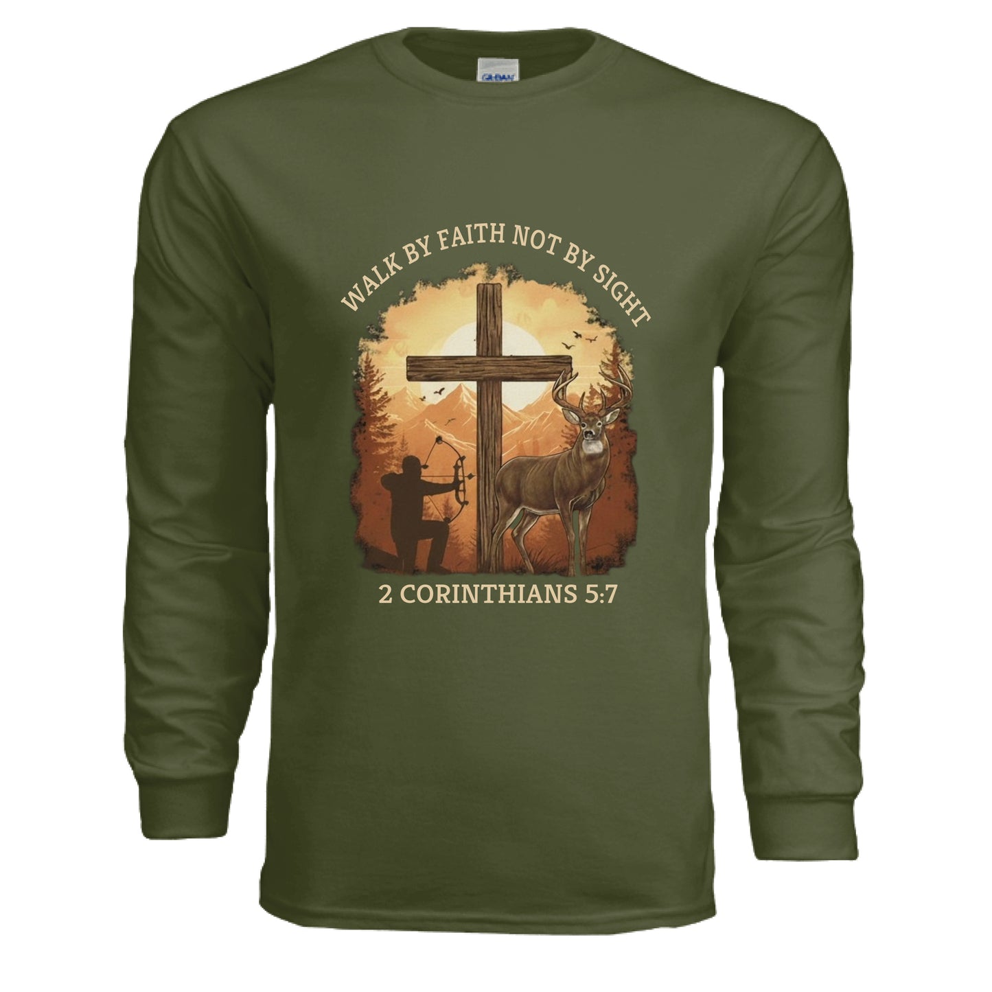 Walk by Faith Not Sight Faith Long Sleeve shirt (Hunting) Military Green Salvation Clothing and Accessories Apparel
