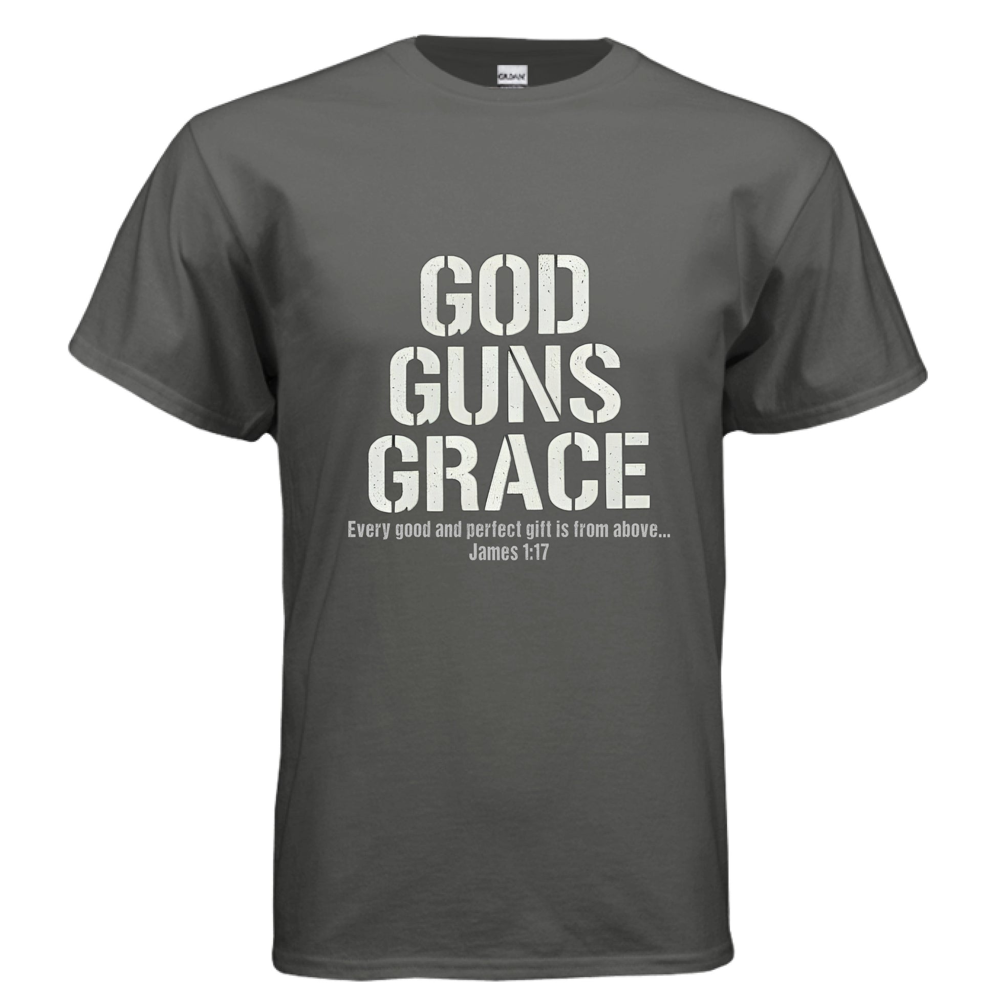 God Guns Grace Faith T-Shirt CHARCOAL Salvation Clothing and Accessories Apparel