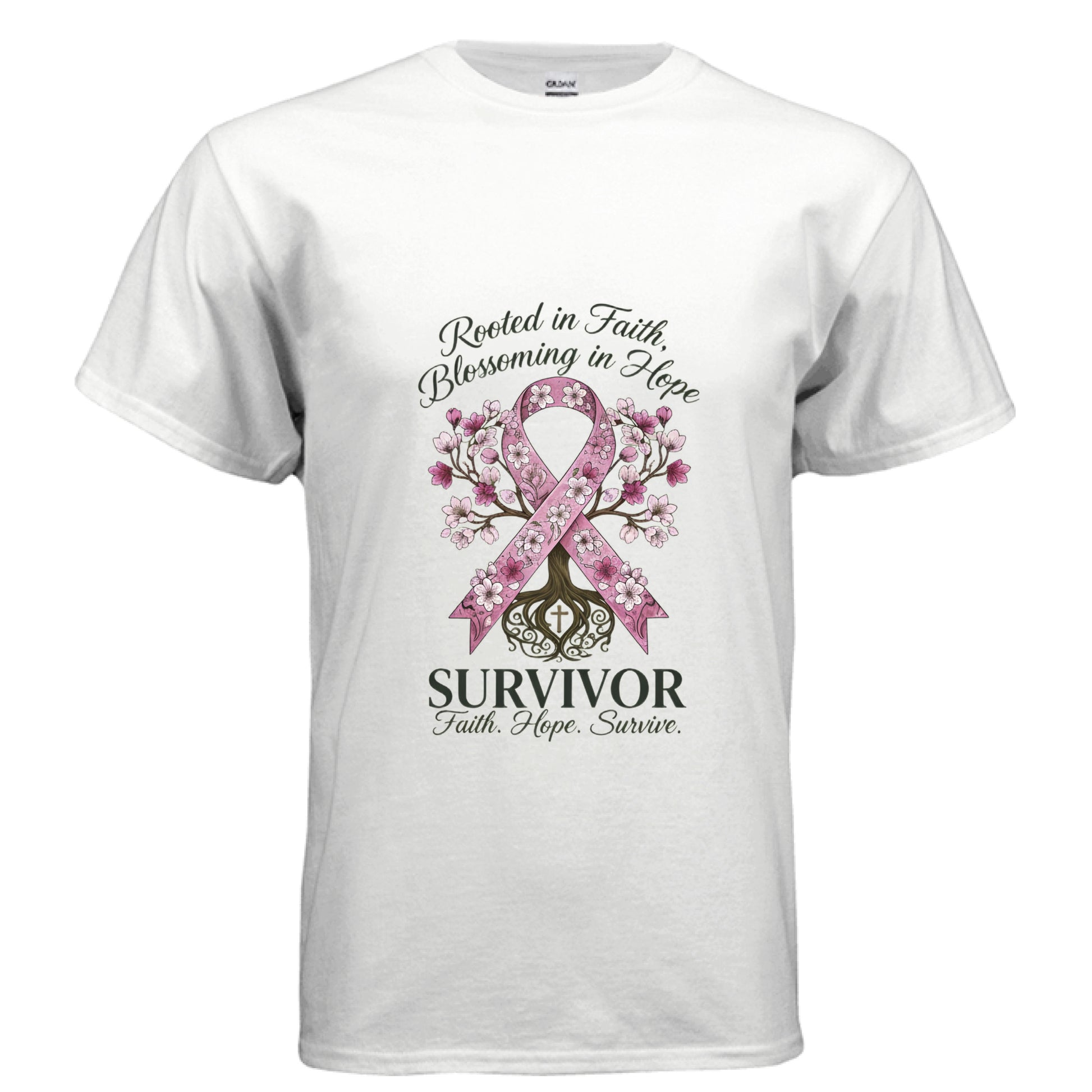 Survivor Faith T-Shirt (Breast Cancer Awareness) WHITE Salvation Clothing and Accessories Apparel