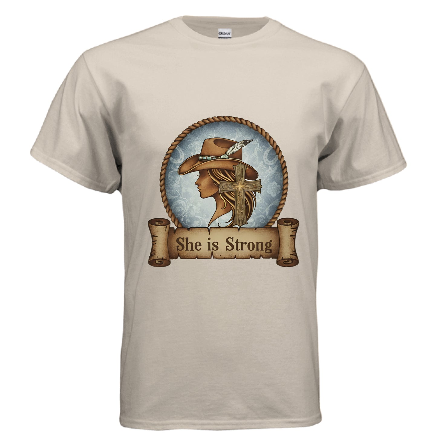 She is Strong Faith T-Shirt SAND Salvation Clothing and Accessories Apparel
