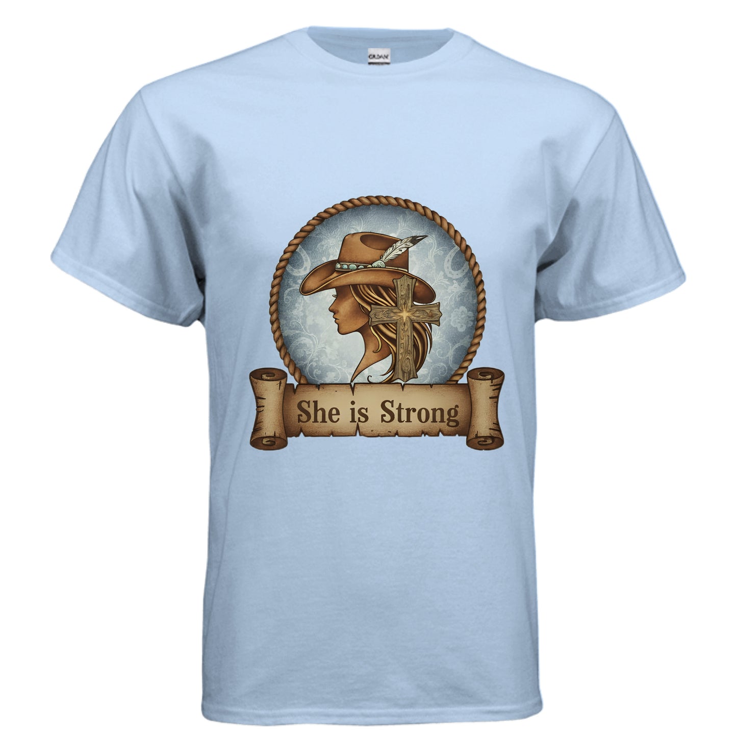 She is Strong Faith T-Shirt LIGHT BLUE Salvation Clothing and Accessories Apparel