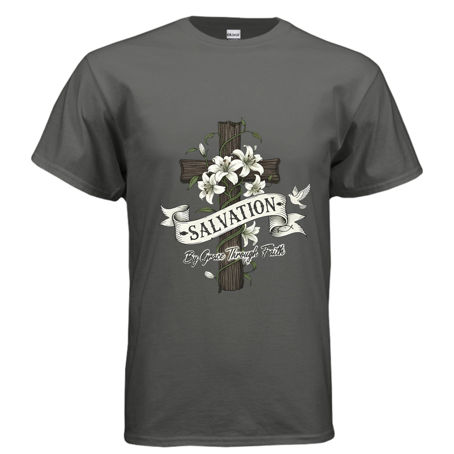 Salvation By Grace Faith T-Shirt CHARCOAL Salvation Clothing and Accessories Apparel