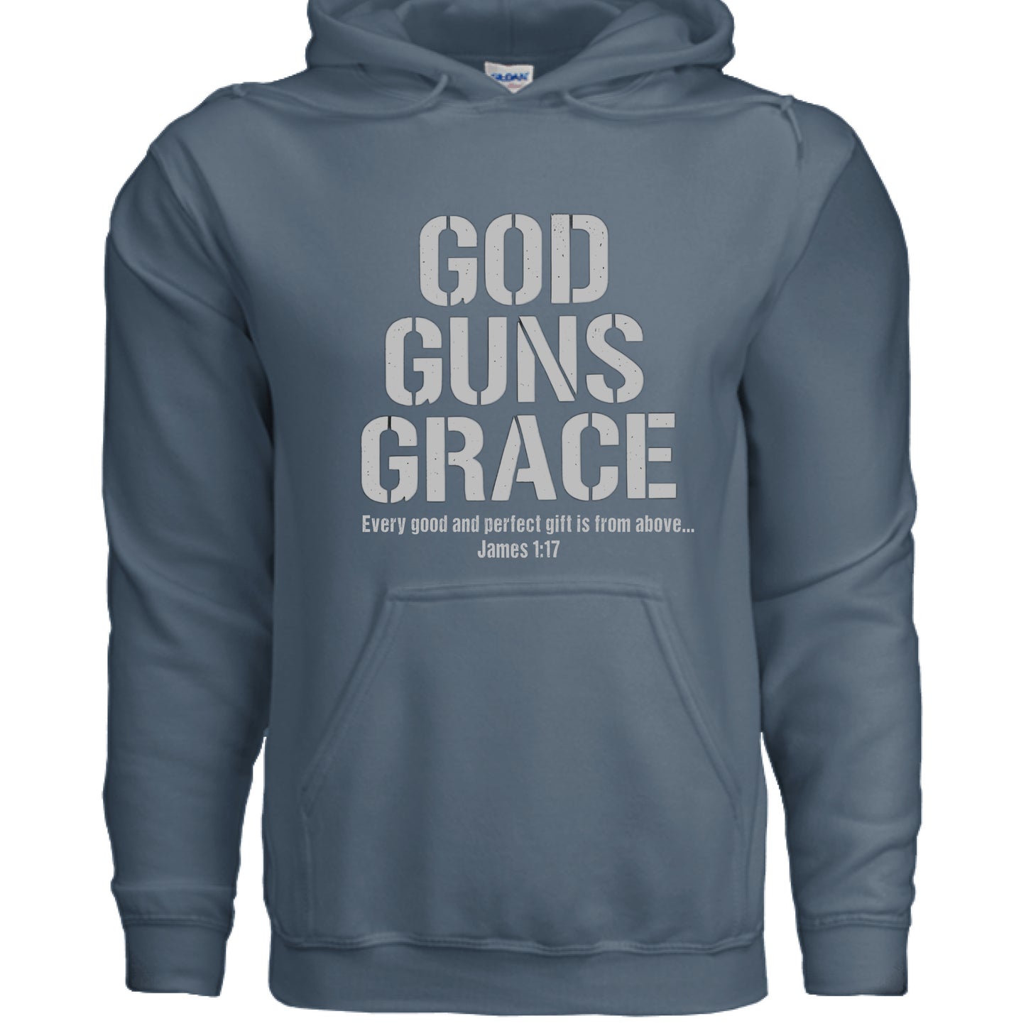 God Guns Grace Faith Hoodie INDIGO BLUE Salvation Clothing and Accessories Apparel
