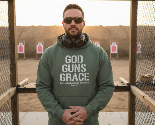 God Guns Grace Christian Hoodie MILITARY GREEN Salvation Clothing and Accessories Apparel