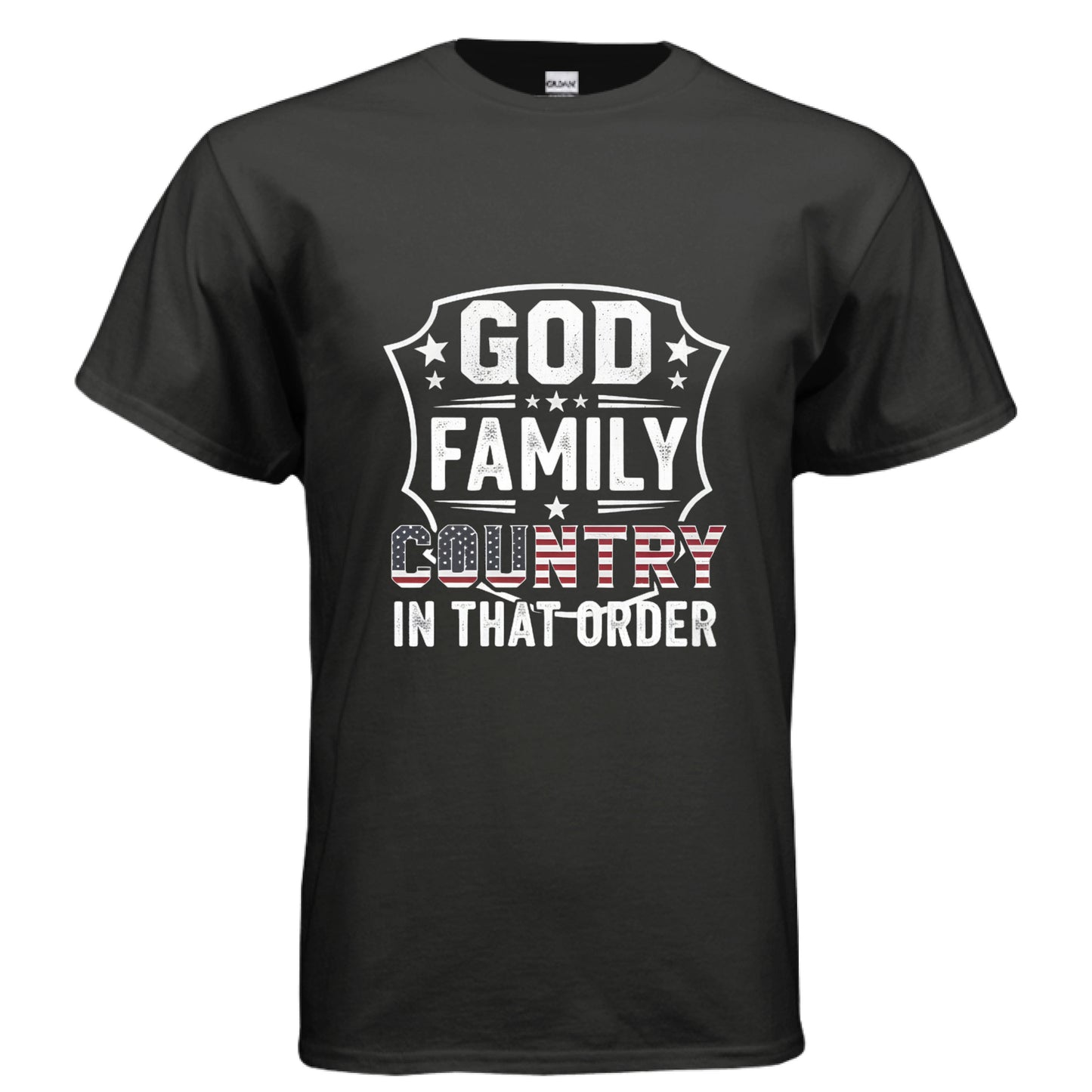 God Family Country in that order Faith Patriot T-Shirt (Charlie Kirk Inspired) BLACK Salvation Clothing and Accessories Apparel