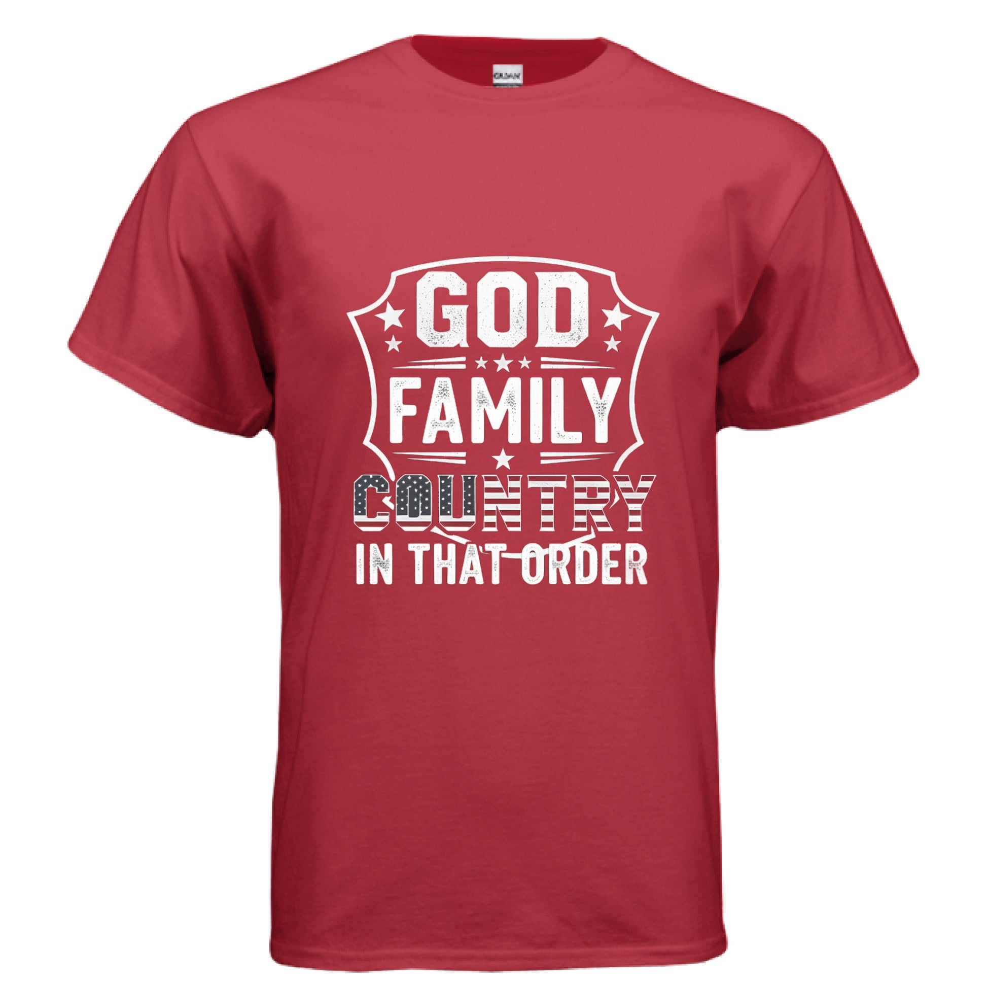 God Family Country in that order Faith Patriot T-Shirt (Charlie Kirk Inspired) RED Salvation Clothing and Accessories Apparel