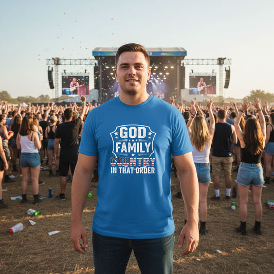 God Family Country in that order Christian Patriot T-Shirt (Charlie Kirk Inspired) Salvation Clothing and Accessories Apparel