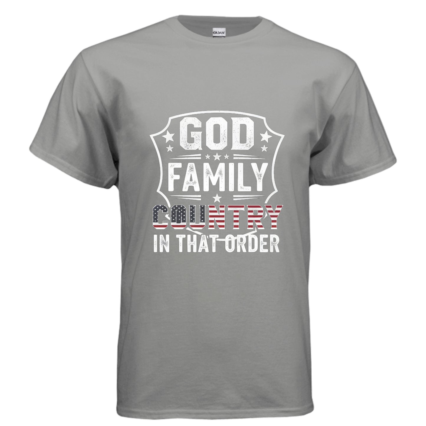 God Family Country in that order Faith Patriot T-Shirt (Charlie Kirk Inspired) GRAVEL Salvation Clothing and Accessories Apparel