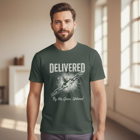 Delivered Christian T-Shirt FOREST GREEN Salvation Clothing and Accessories Apparel