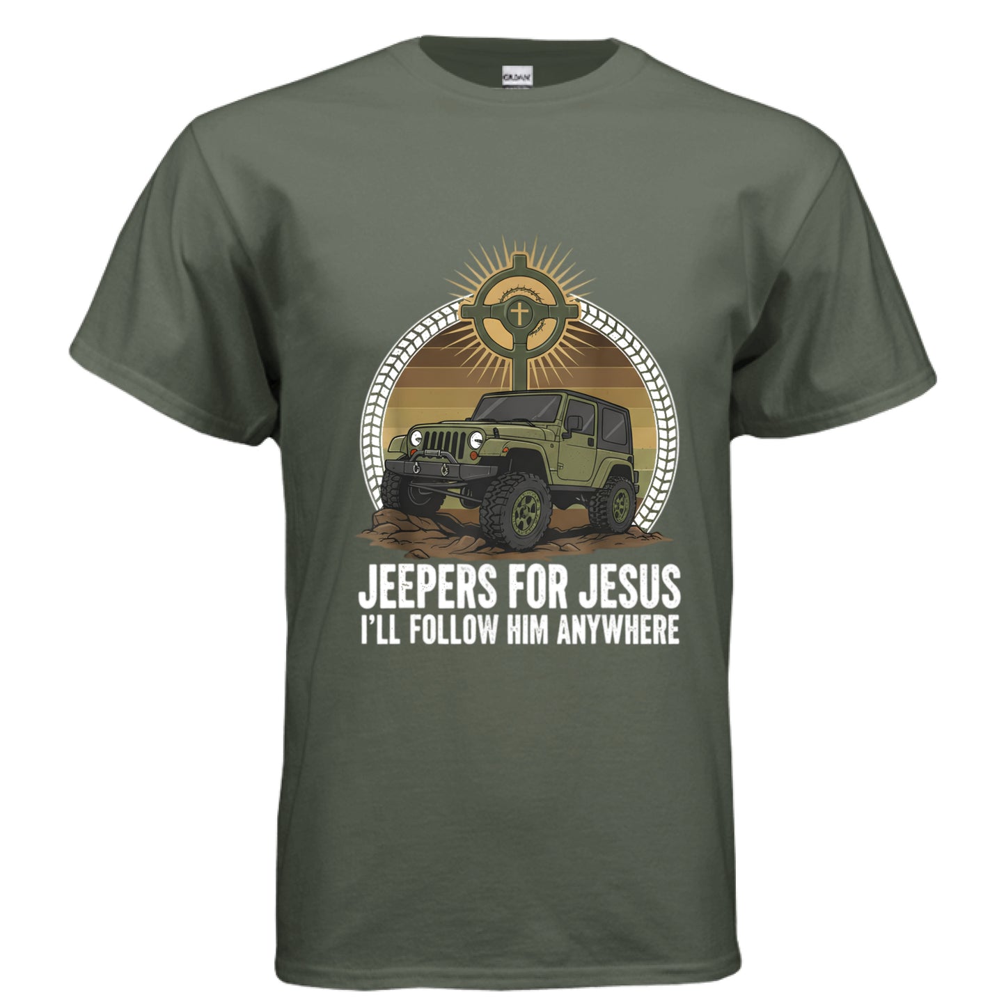 Jeepers for Jesus Faith T-Shirt MILITARY GREEN Salvation Clothing and Accessories Apparel