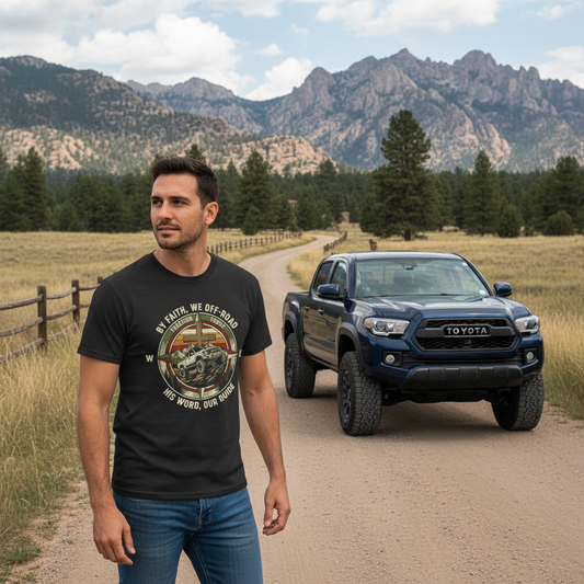 By Faith We Off-Road Christian T-Shirt Salvation Clothing and Accessories Apparel