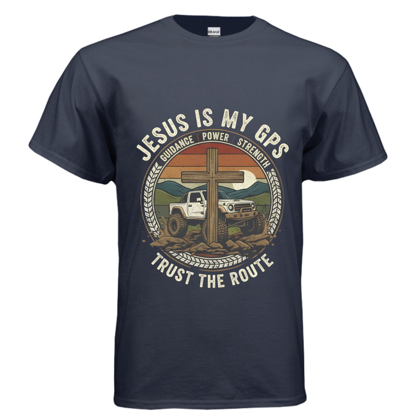 Jesus is my GPS Faith T-Shirt NAVY Salvation Clothing and Accessories Apparel