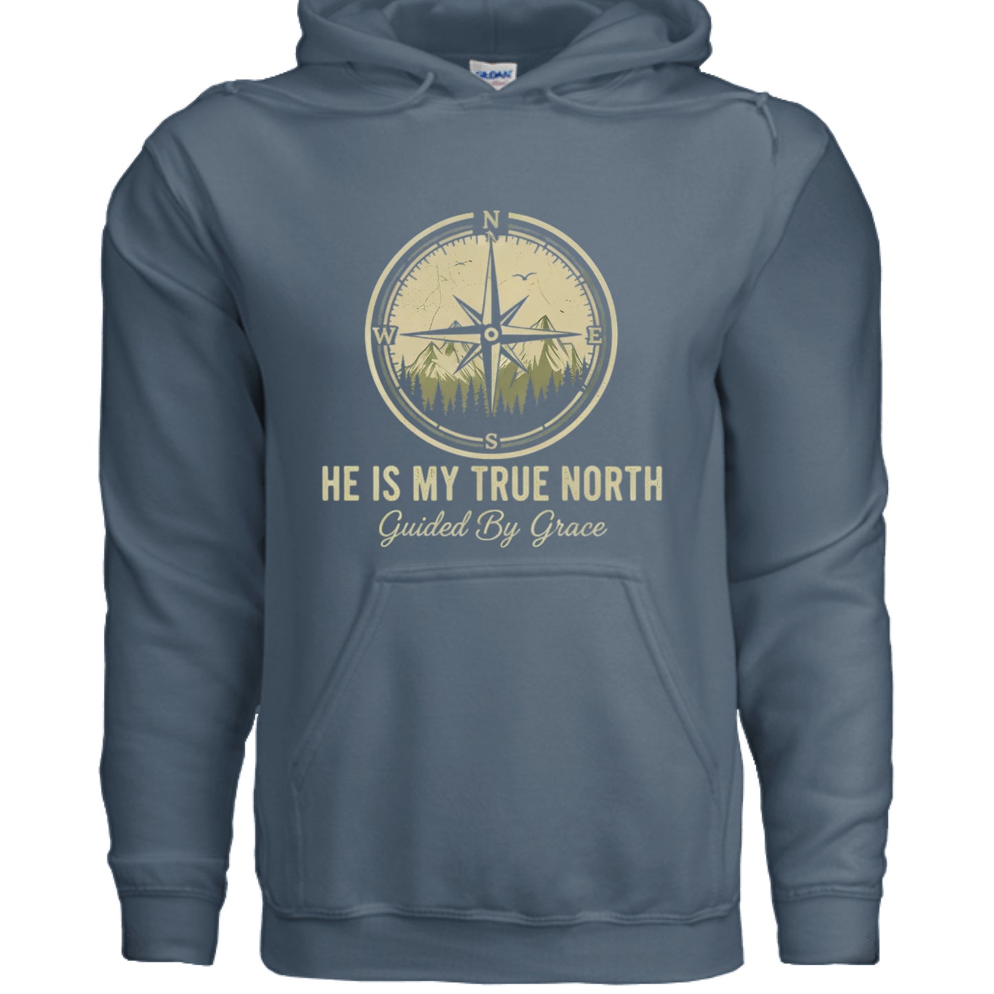 He is my True North Christian Hoodie INDIGO BLUE Salvation Clothing and Accessories Apparel