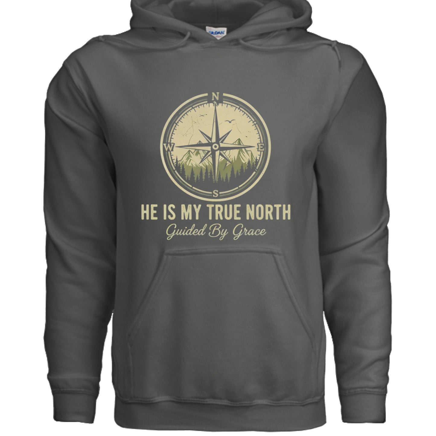 He is my True North Christian Hoodie CHARCOAL Salvation Clothing and Accessories Apparel
