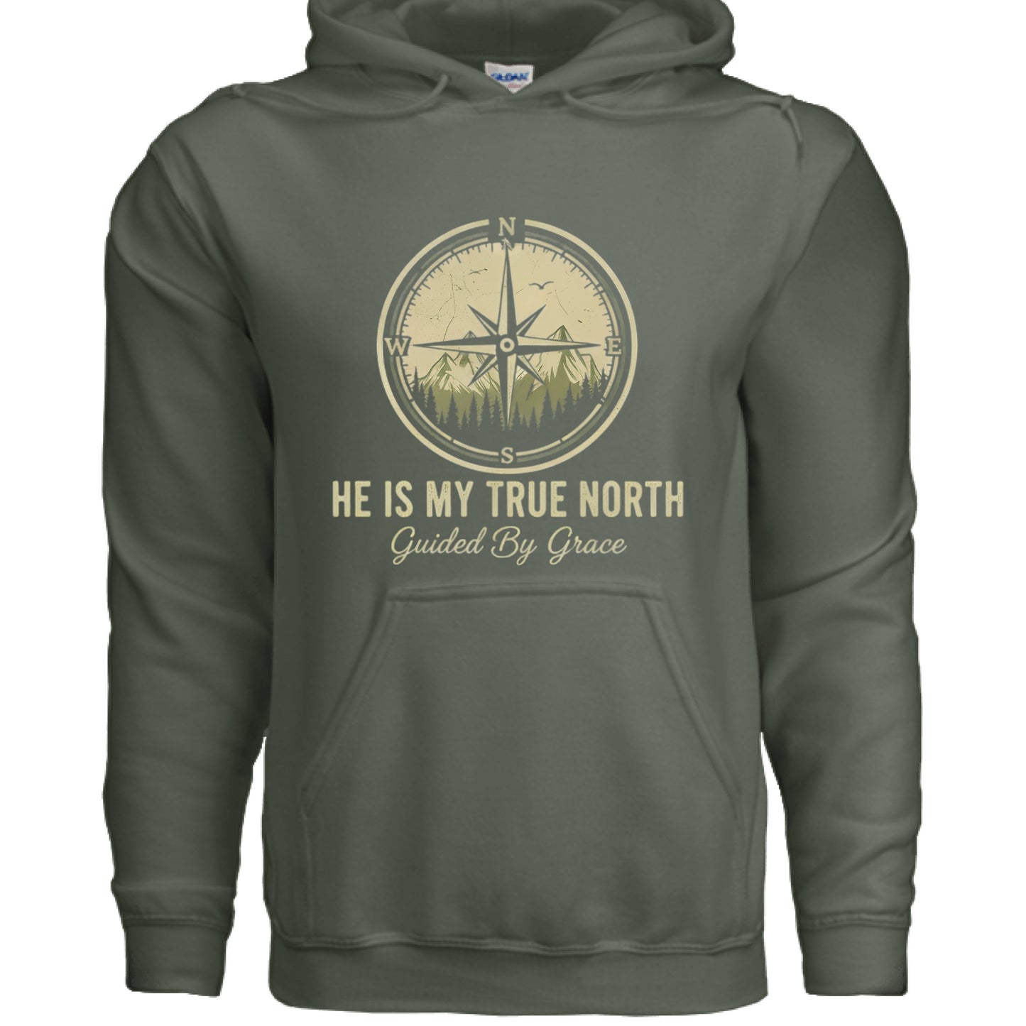 He is my True North Christian Hoodie MILITARY GREEN Salvation Clothing and Accessories Apparel