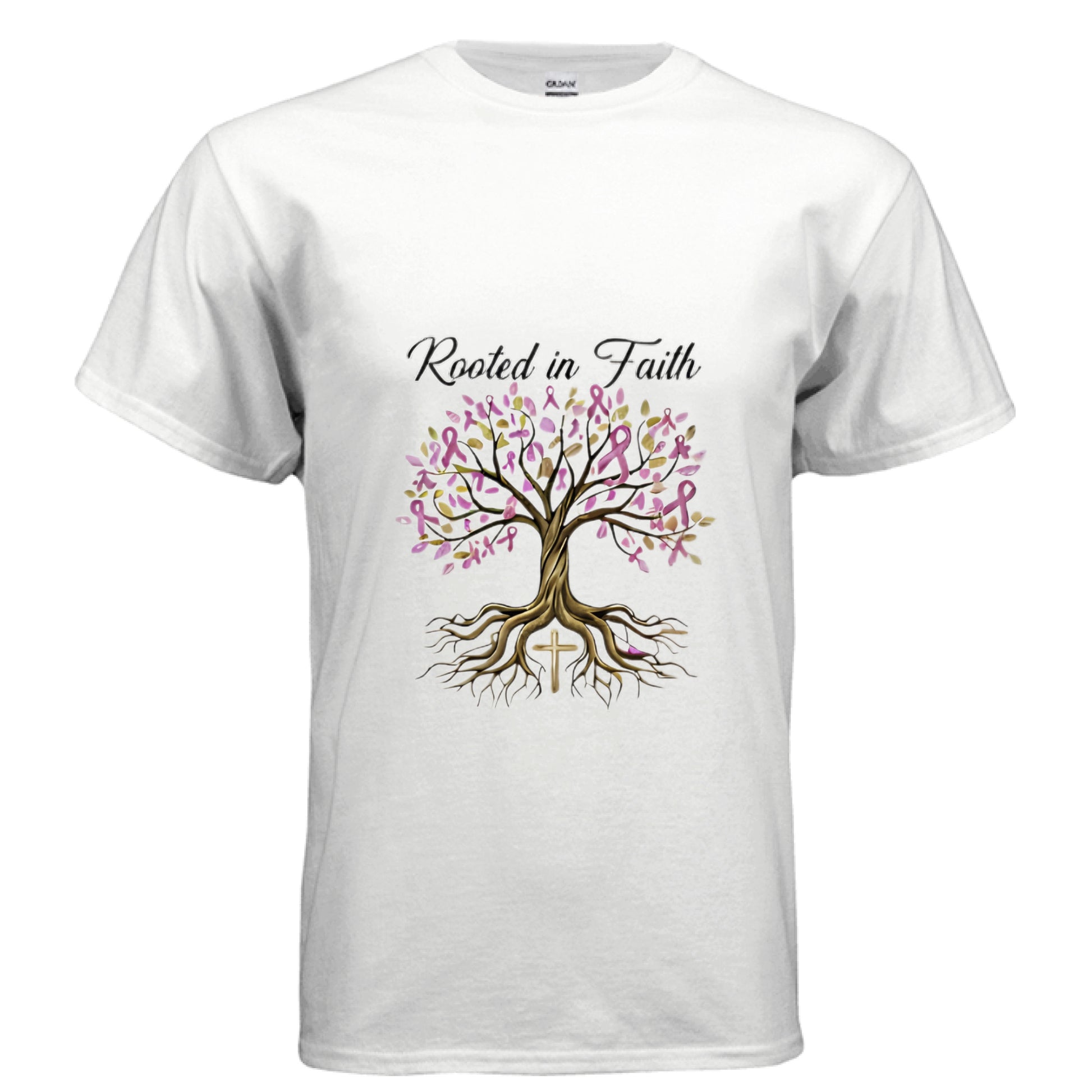 Rooted in Faith (Breast Cancer Awareness) Faith T-Shirt WHITE Salvation Clothing and Accessories Apparel