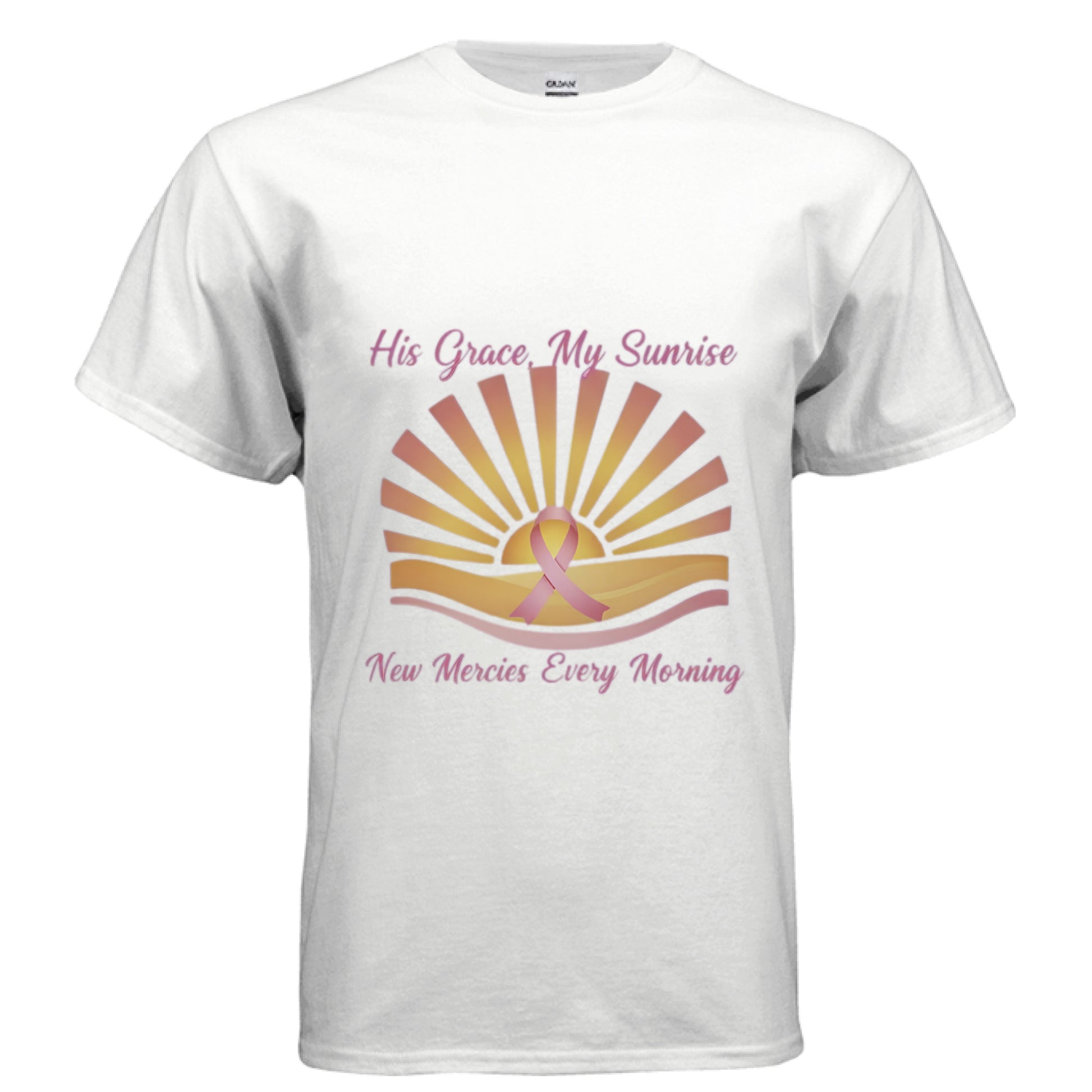 His Grace My Sunrise Faith T-Shirt (Breast Cancer Awareness) WHITE Salvation Clothing and Accessories Apparel