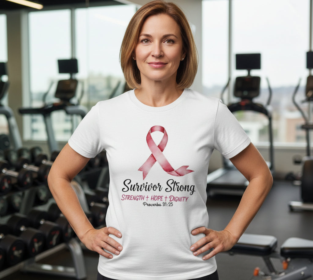Survivor Strong Faith T-Shirt (Breast Cancer Awareness) WHITE Salvation Clothing and Accessories Apparel