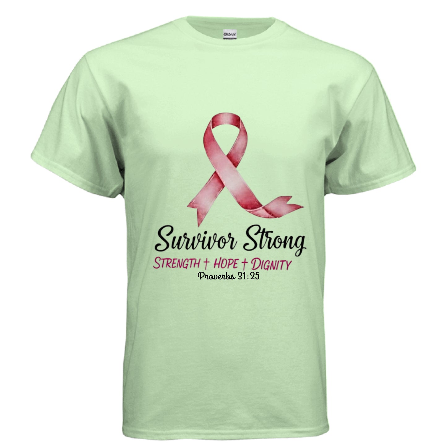 Survivor Strong Faith T-Shirt (Breast Cancer Awareness) MINT GREEN Salvation Clothing and Accessories Apparel