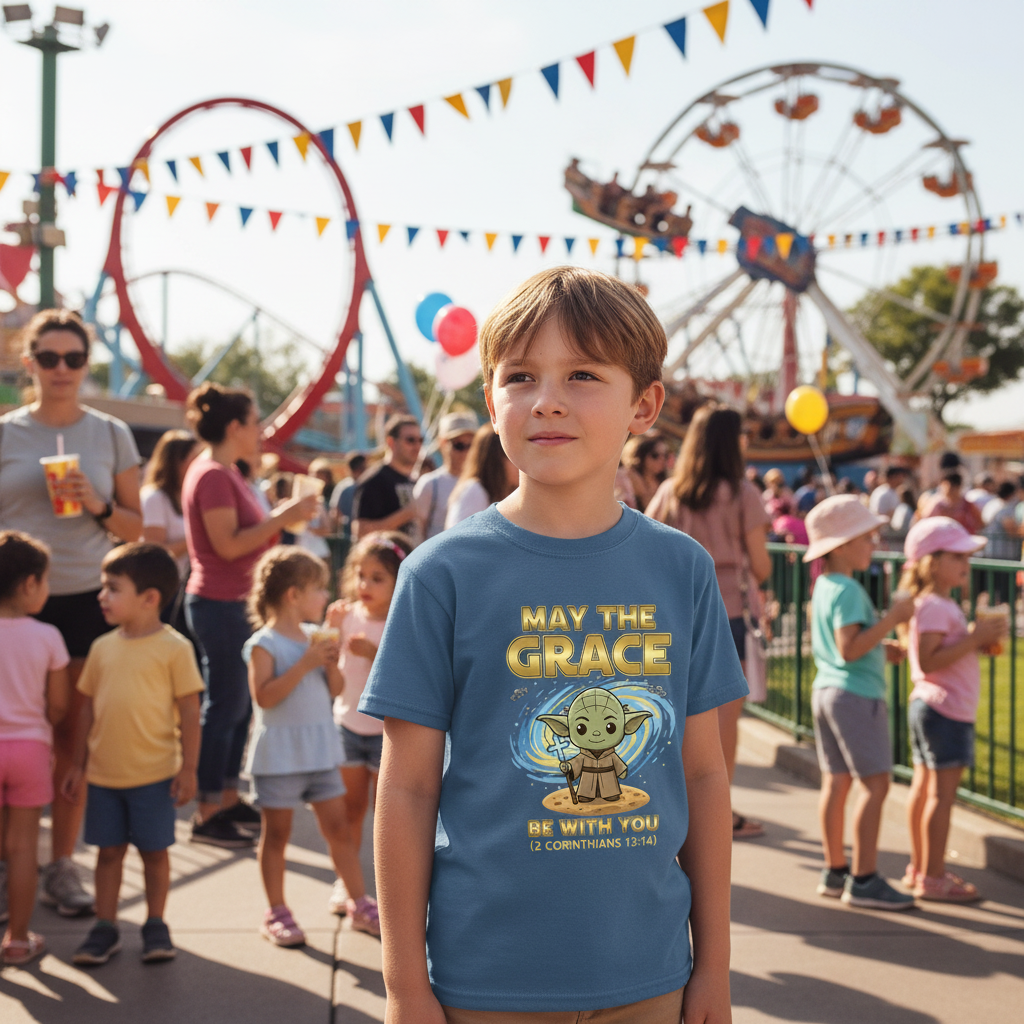 May the Grace be with you Faith Kids T-Shirt Salvation Clothing and Accessories Apparel