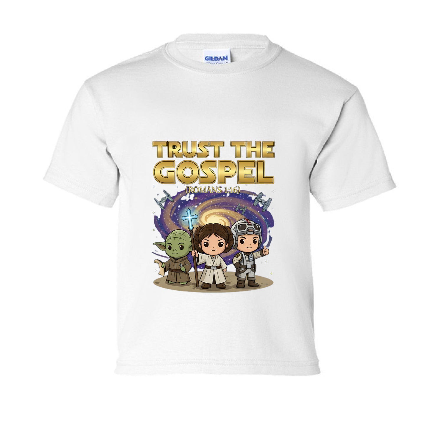 Trust the Gospel Romans 1:16 Faith kids T-Shirt WHITE Salvation Clothing and Accessories Apparel