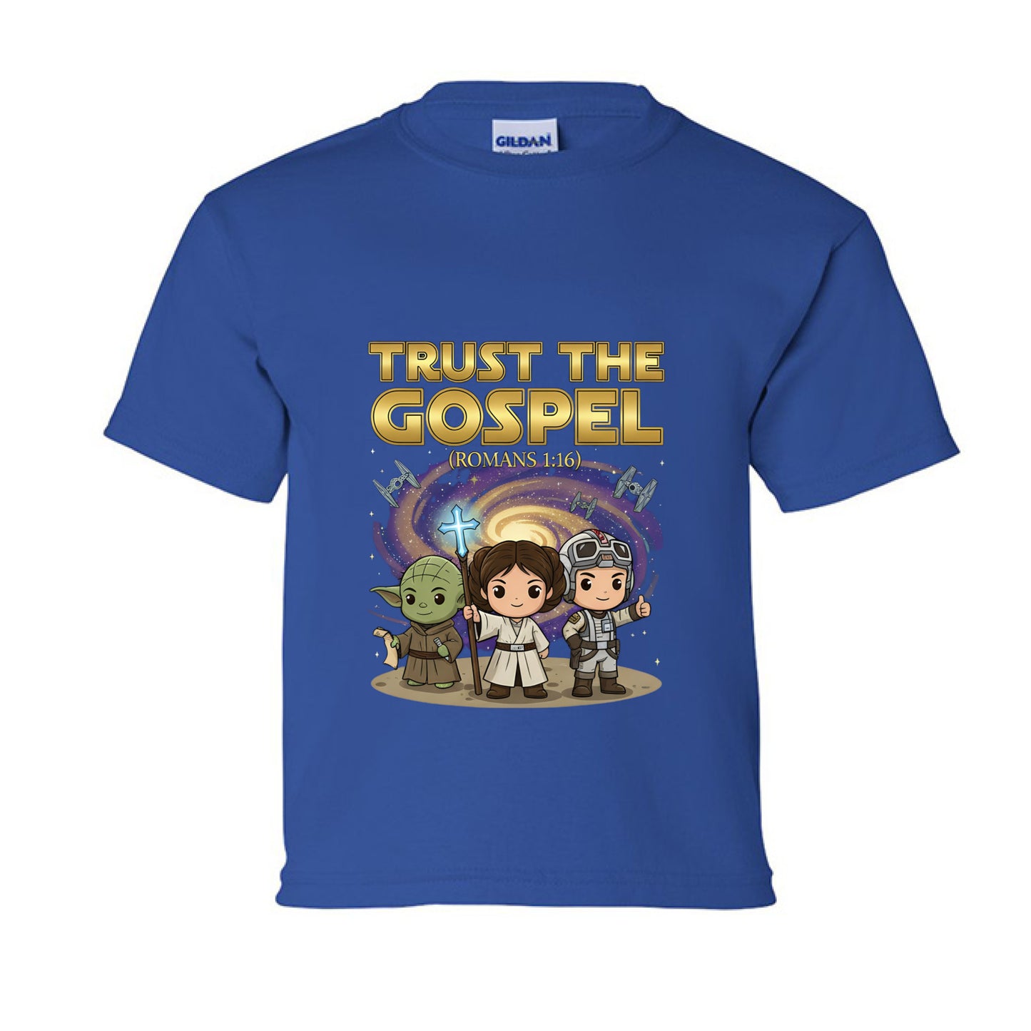 Trust the Gospel Romans 1:16 Faith kids T-Shirt ROYAL Salvation Clothing and Accessories Apparel