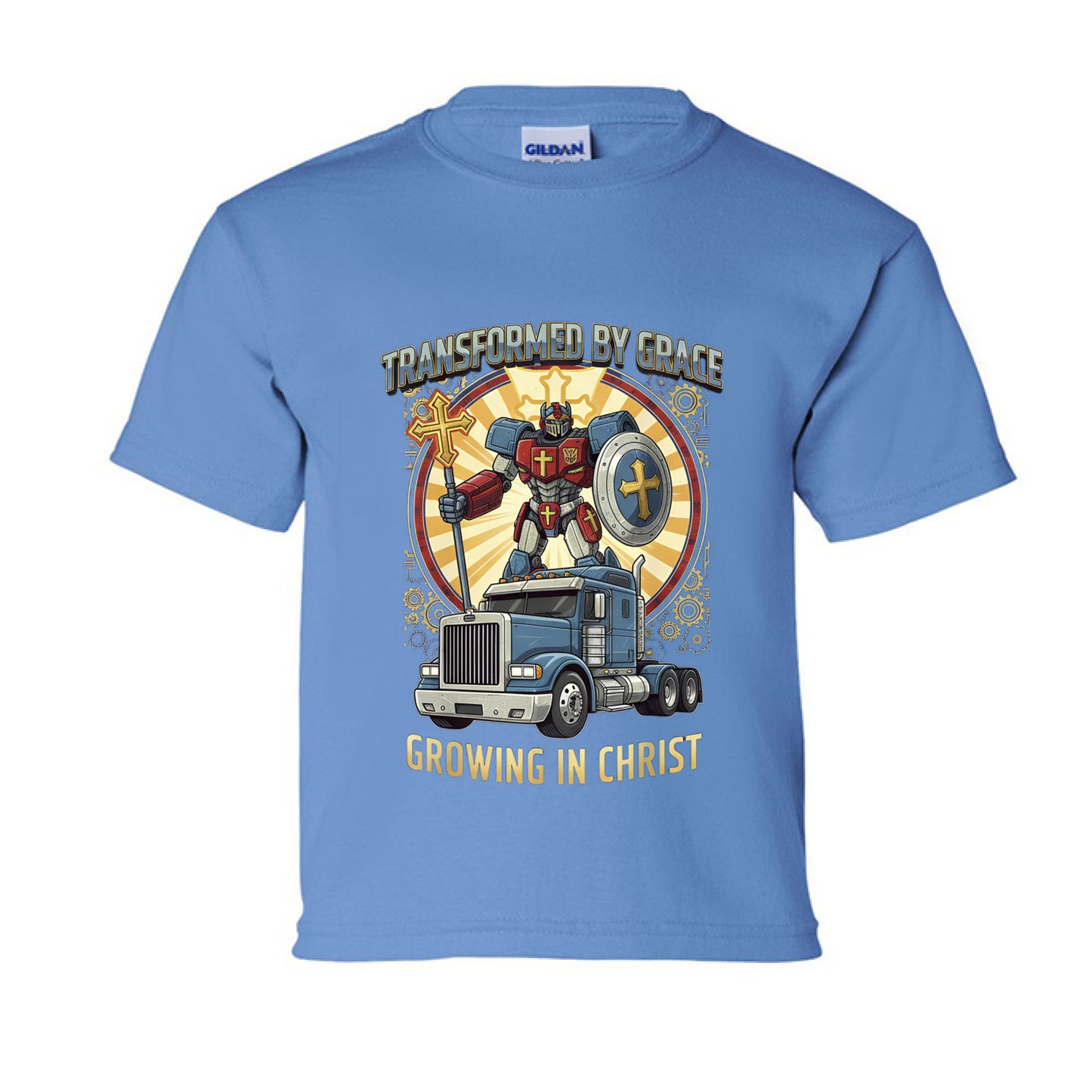 Transformed by Grace Growing in Christ Faith kids T-Shirt CAROLINA BLUE Salvation Clothing and Accessories Apparel