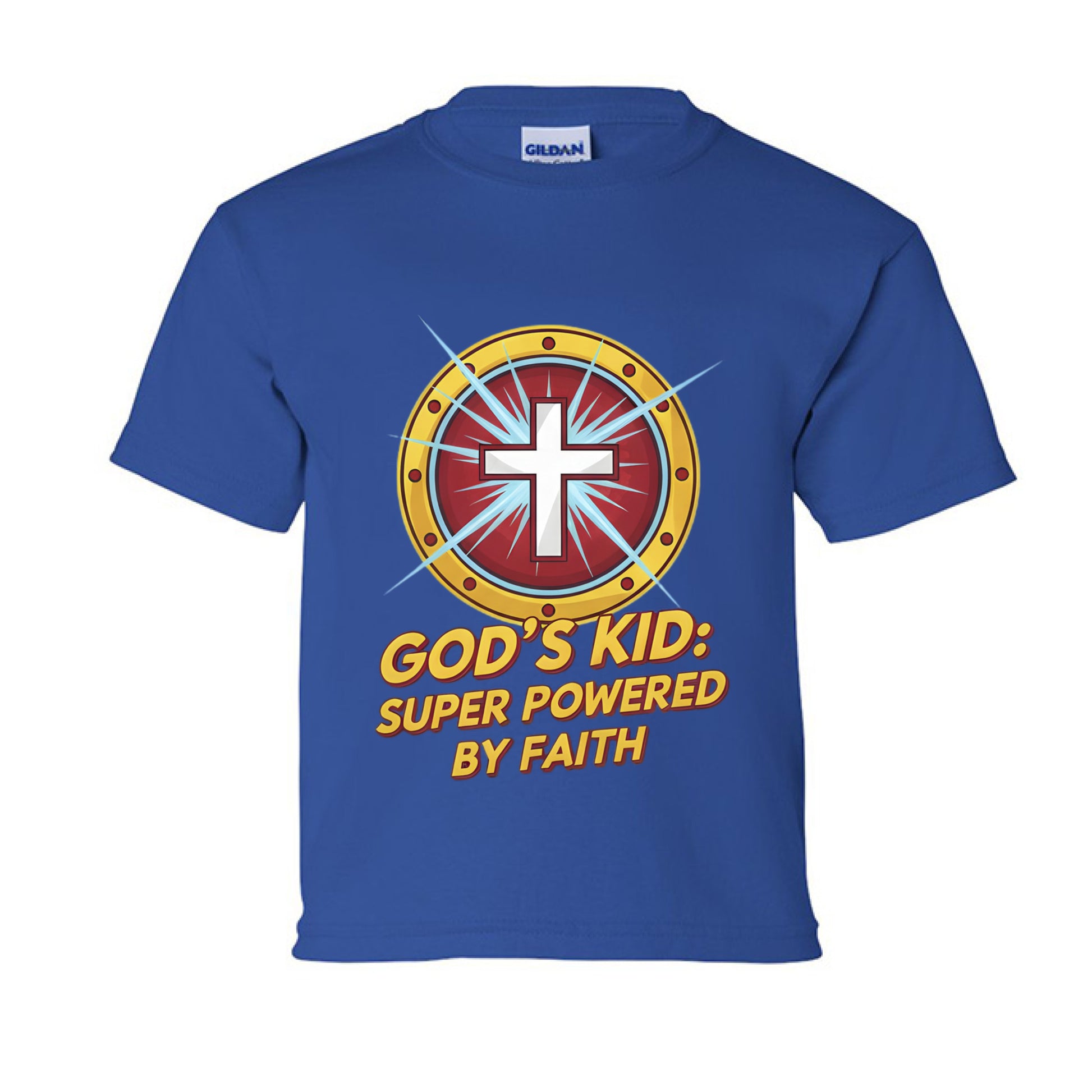 God's Kid Super Powered Faith kids T-Shirt ROYAL Salvation Clothing and Accessories Apparel