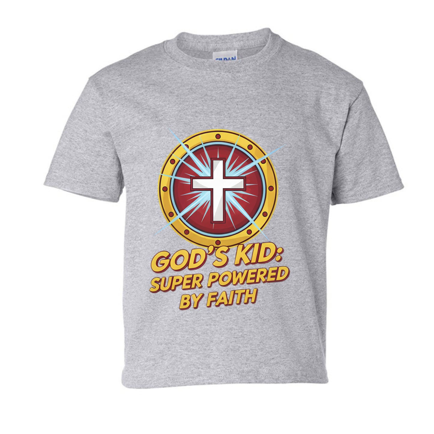 God's Kid Super Powered Faith kids T-Shirt SPORT GREY Salvation Clothing and Accessories Apparel