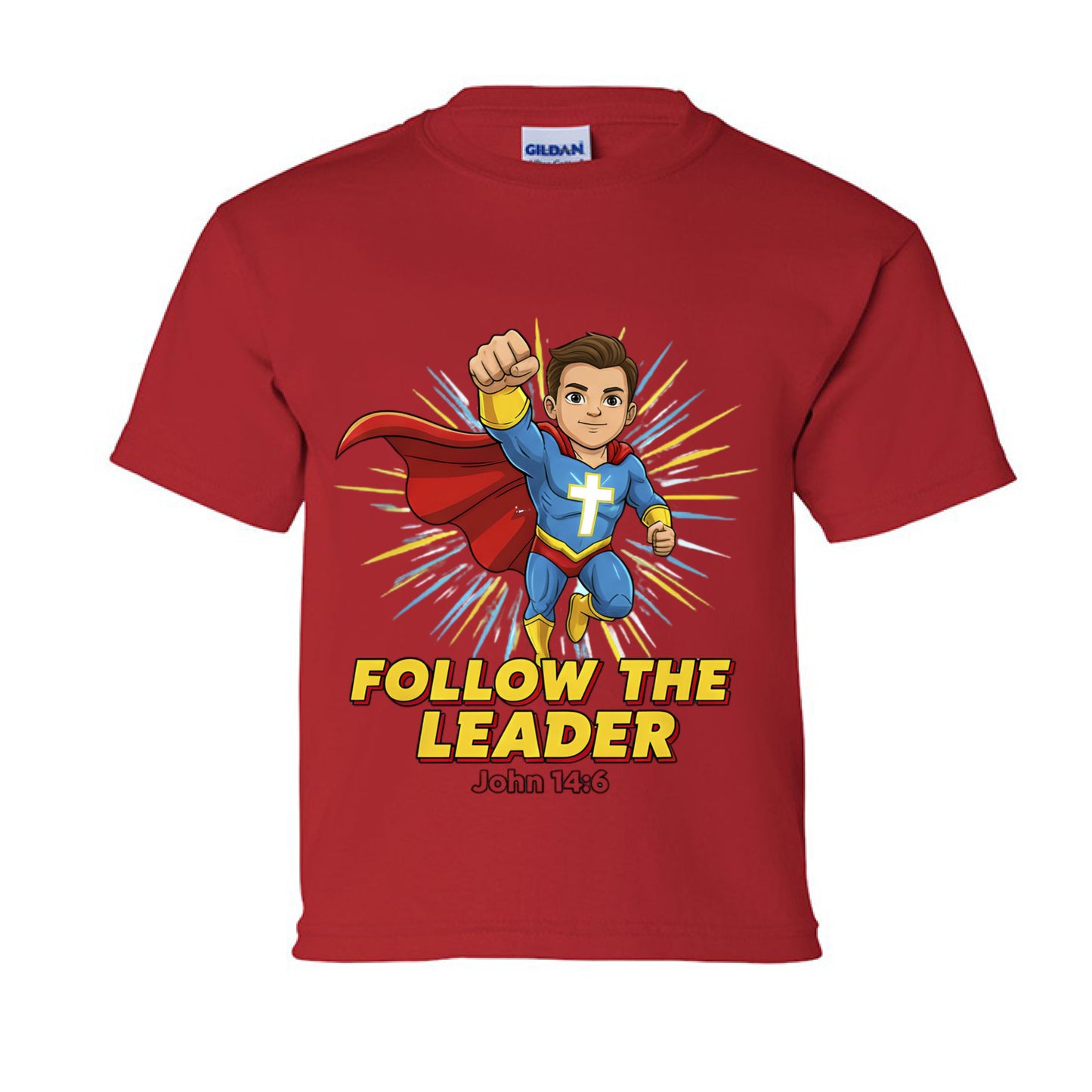 Follow the Leader John 14:6 Faith kids T-Shirt RED Salvation Clothing and Accessories Apparel