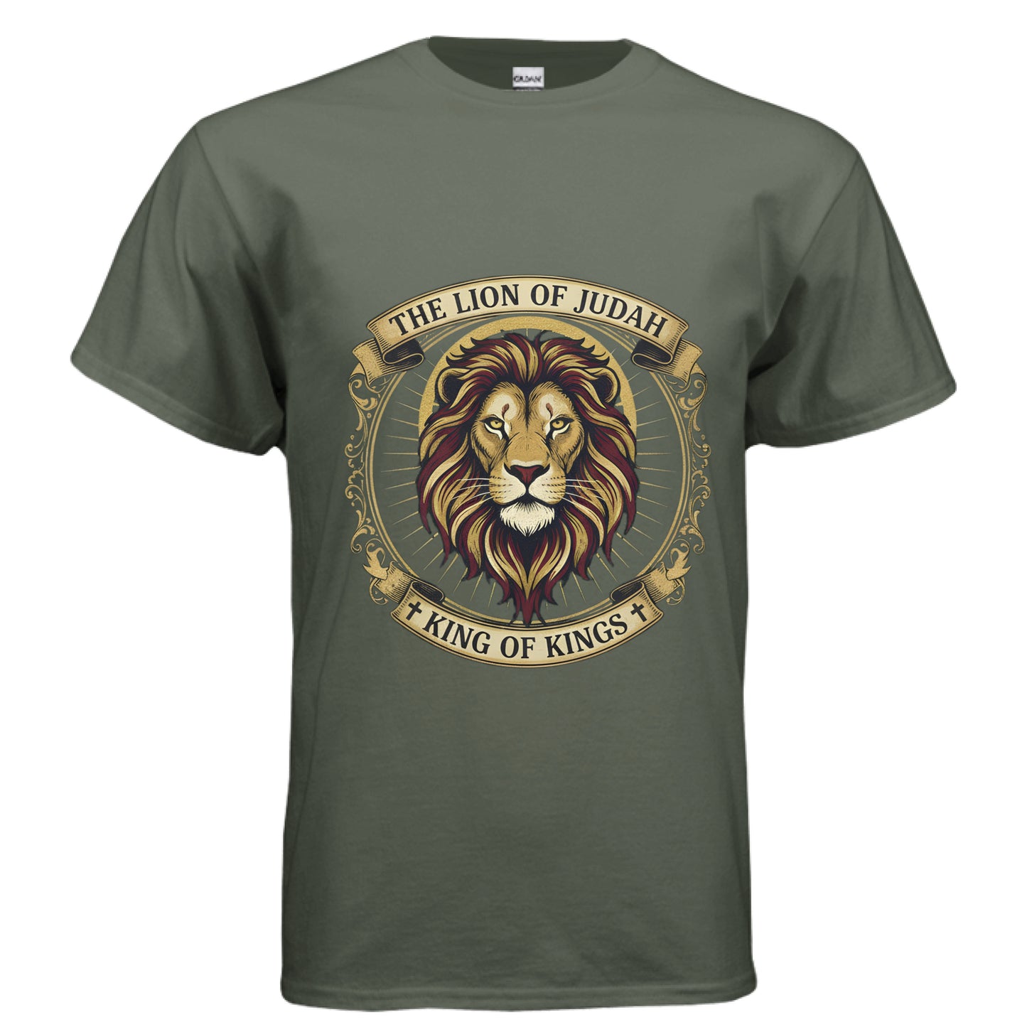 Lion of Judah King of Kings Christian T-Shirt MILITARY GREEN Salvation Clothing and Accessories Apparel