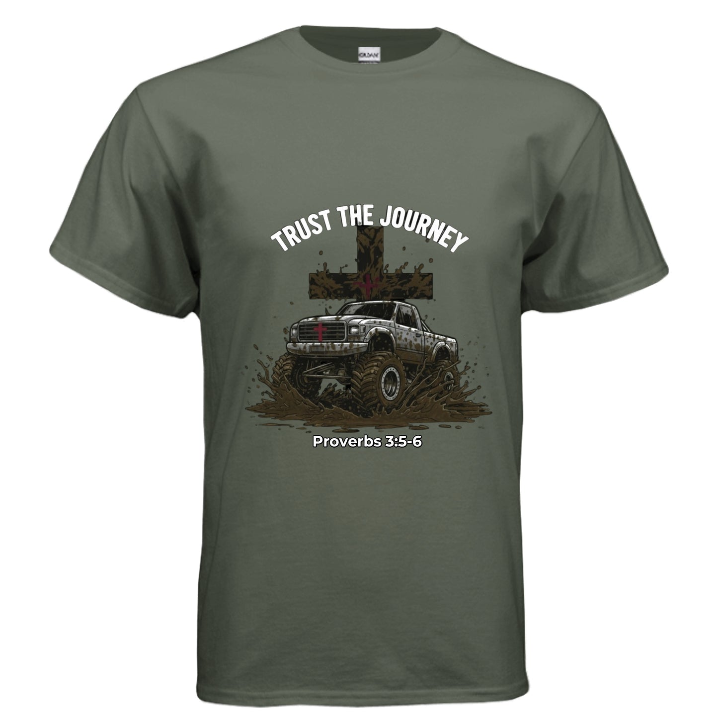 Trust the Journey Proverbs 3:5-6 off-roading Faith T-Shirt MILITARY GREEN Salvation Clothing and Accessories Apparel