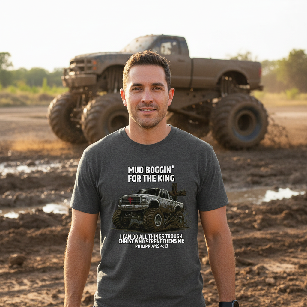 Mud Boggin Philippians 4:13 off-roading Faith T-Shirt Salvation Clothing and Accessories Apparel