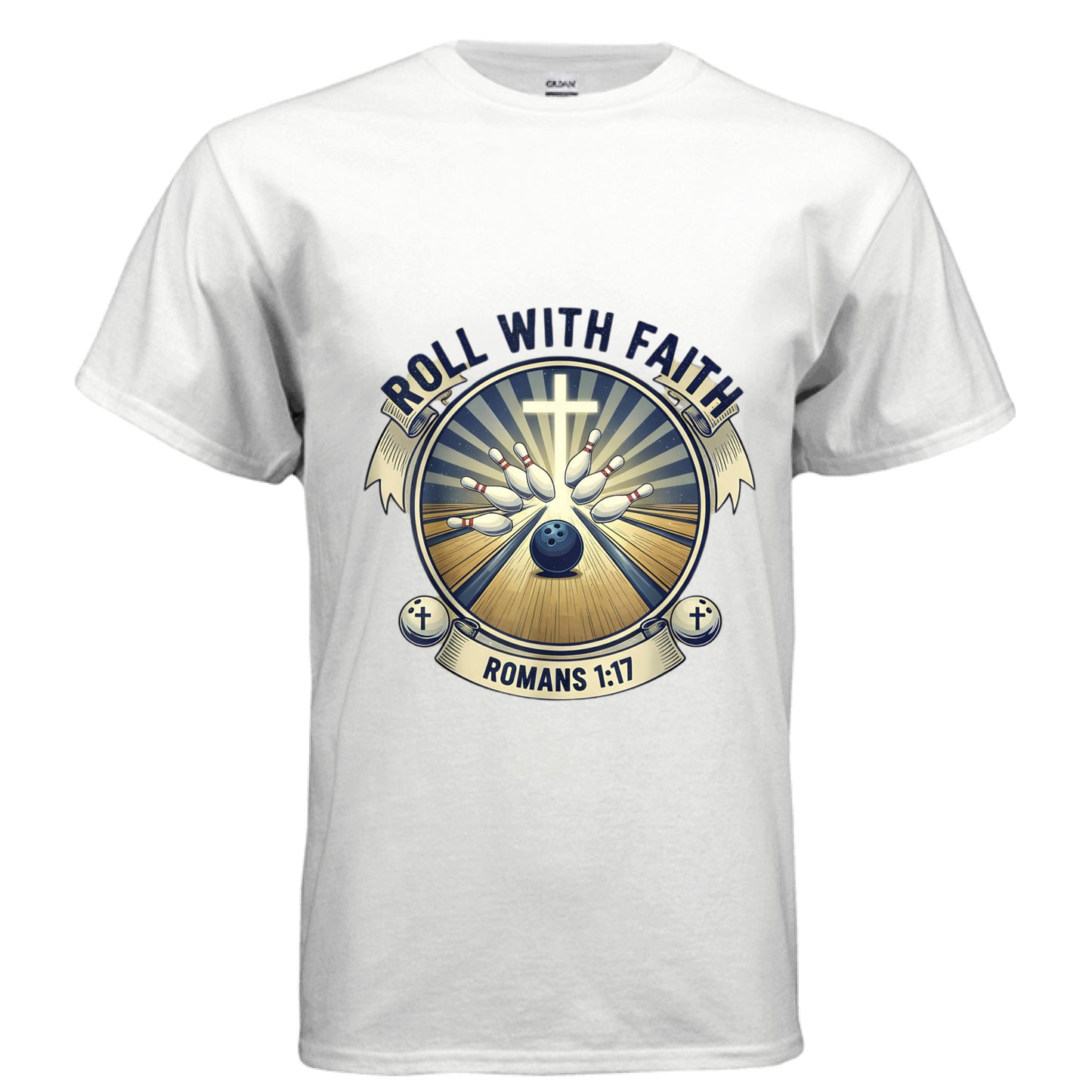 Roll With it Romans 1:17 Bowling Faith T-Shirt WHITE Salvation Clothing and Accessories Apparel