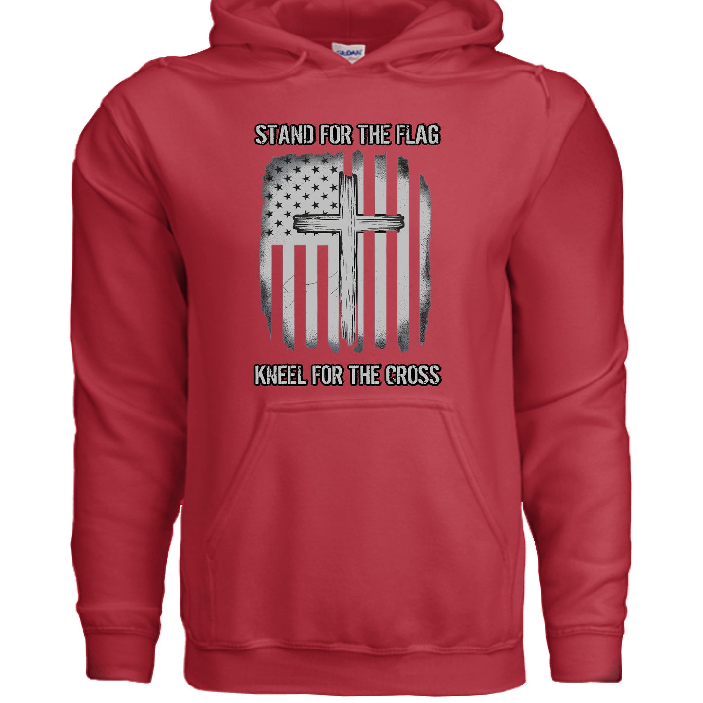Stand for the Flag Kneel for the Cross Faith Hoodie RED Salvation Clothing and Accessories Apparel