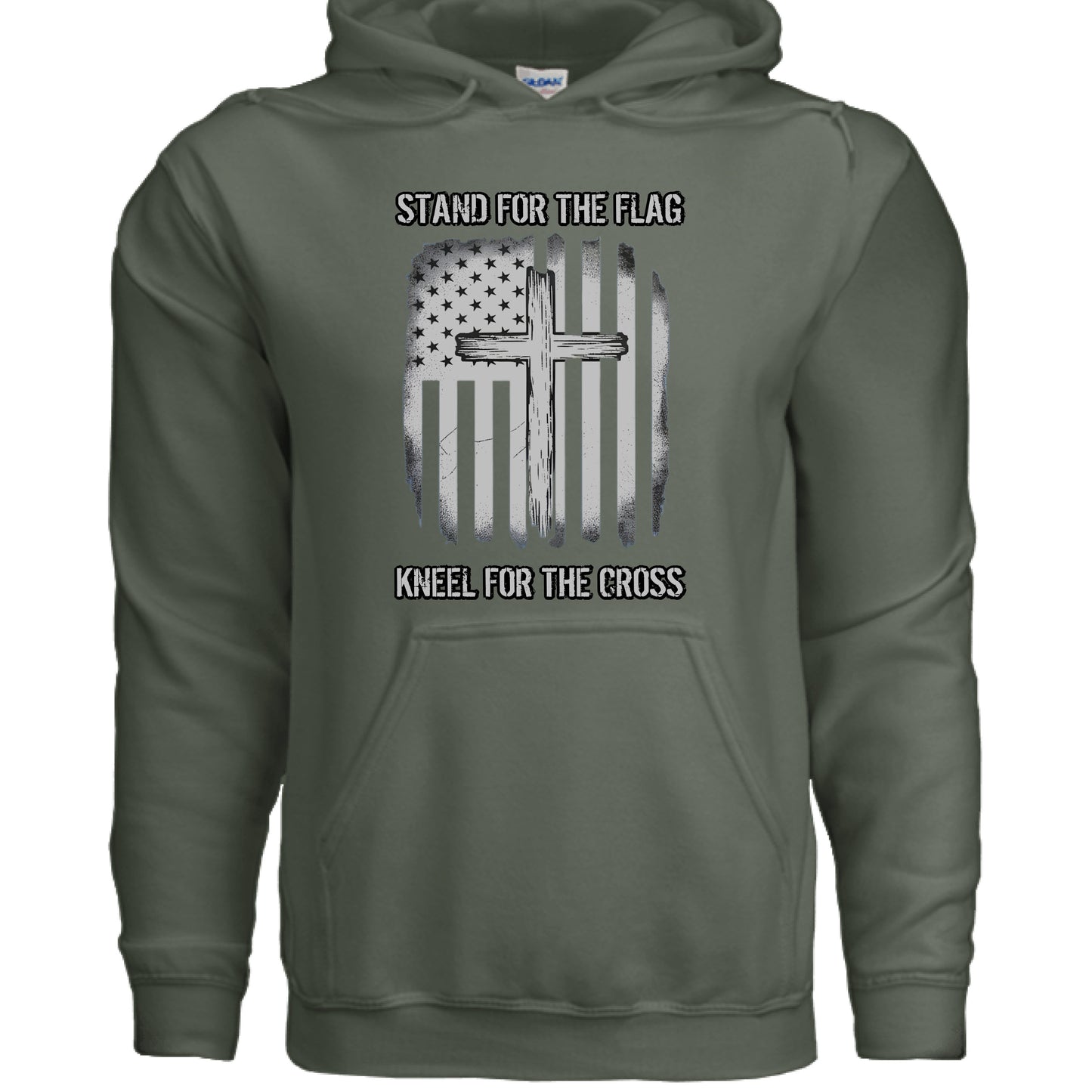 Stand for the Flag Kneel for the Cross Faith Hoodie MILITARY GREEN Salvation Clothing and Accessories Apparel