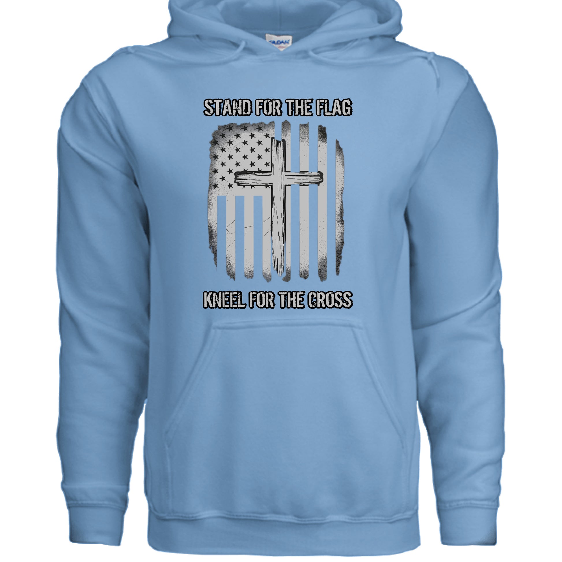 Stand for the Flag Kneel for the Cross Faith Hoodie CAROLINA BLUE Salvation Clothing and Accessories Apparel