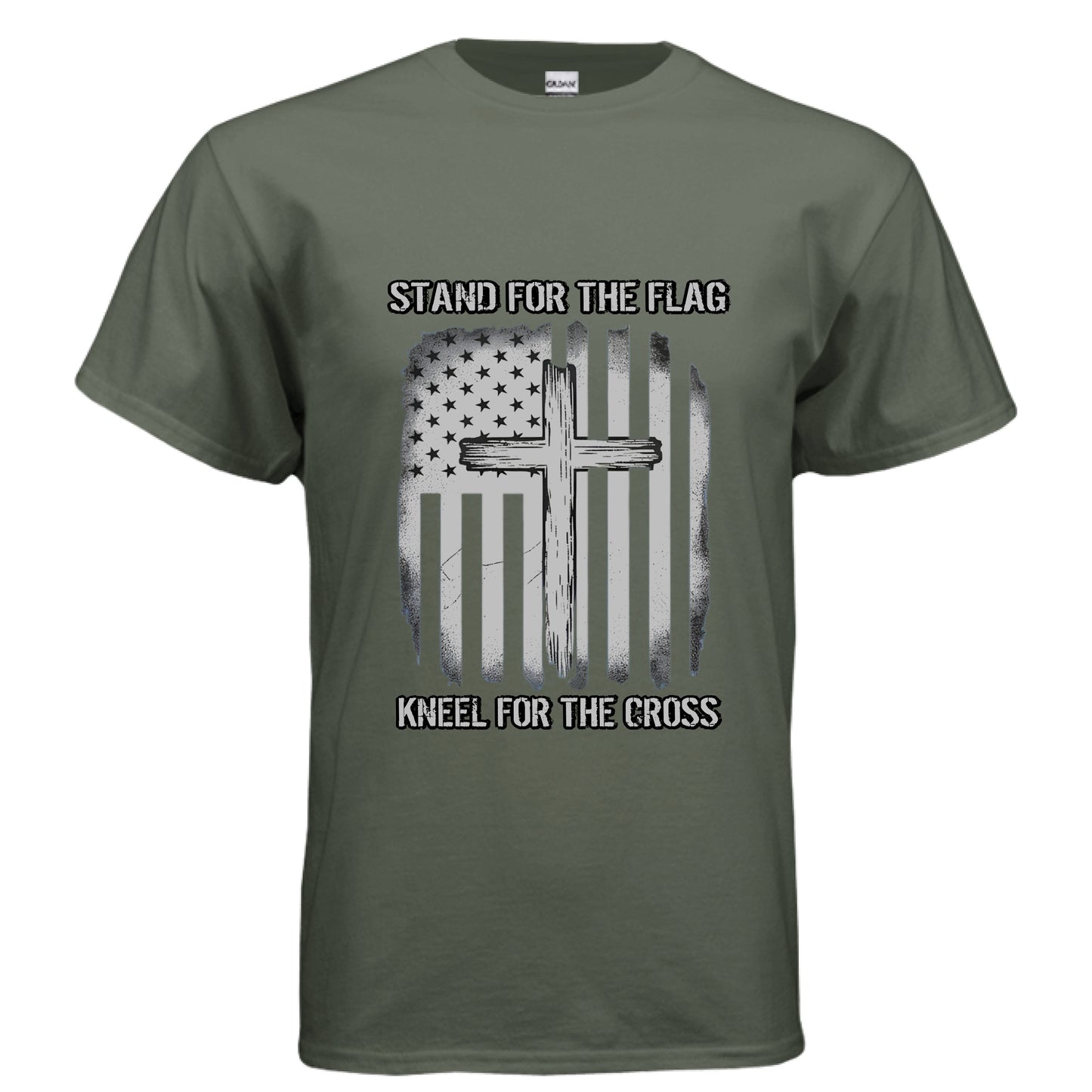 Stand for the Flag Kneel for the Cross Faith T-Shirt MILITARY GREEN Salvation Clothing and Accessories Apparel