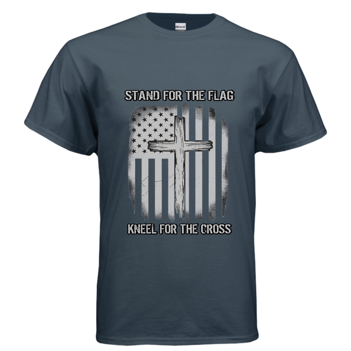 Stand for the Flag Kneel for the Cross Faith T-Shirt Blue Dusk Salvation Clothing and Accessories Apparel