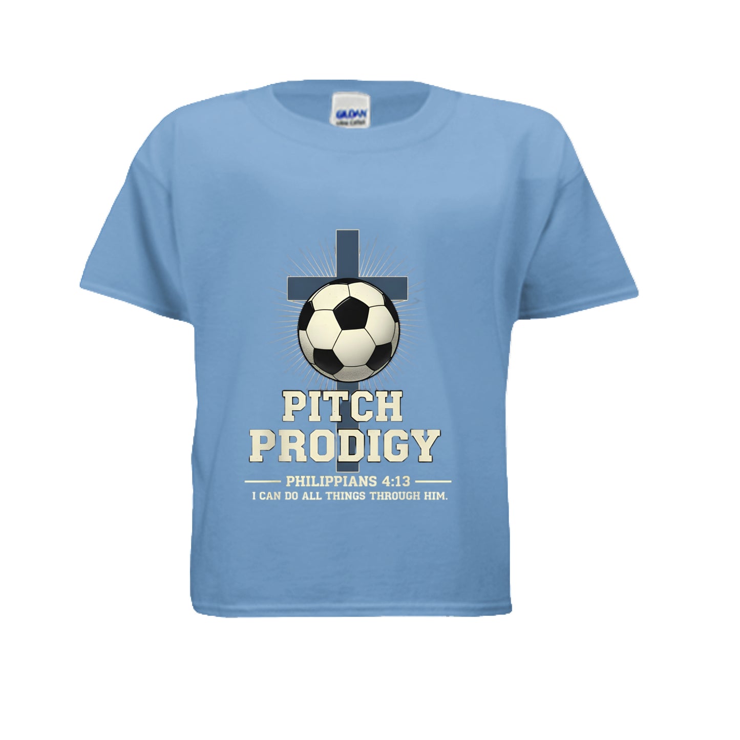 Pitch Prodigy Philippians 4:13 Kids Faith T-Shirt CAROLINA BLUE Salvation Clothing and Accessories Apparel