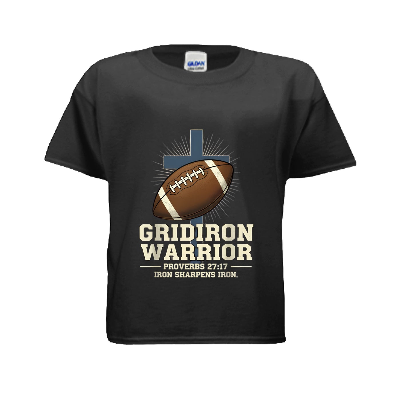 Gridiron Warrior Proverbs 27:17 Kids Faith T-Shirt BLACK Salvation Clothing and Accessories Apparel