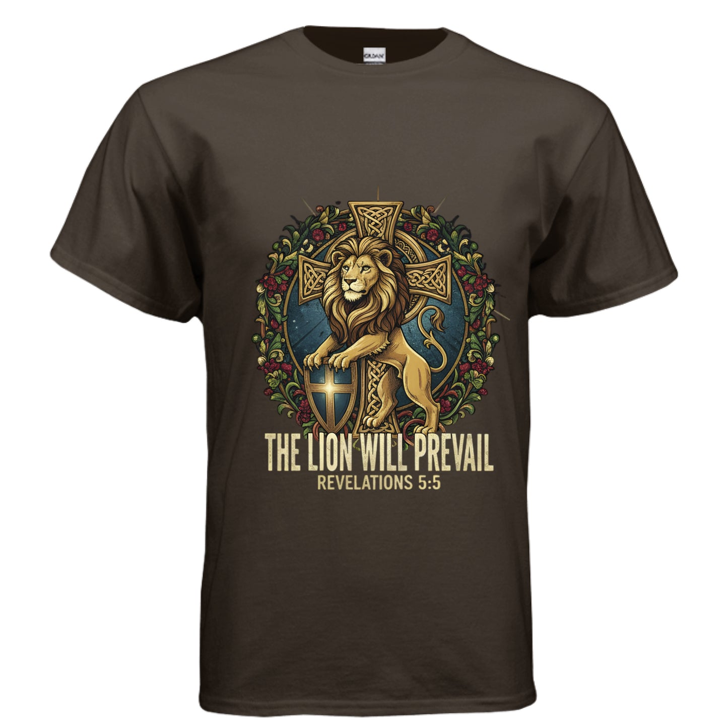 The Lion Will Prevail Revelations 5:5 Faith T-Shirt DARK CHOCOLATE Salvation Clothing and Accessories Apparel