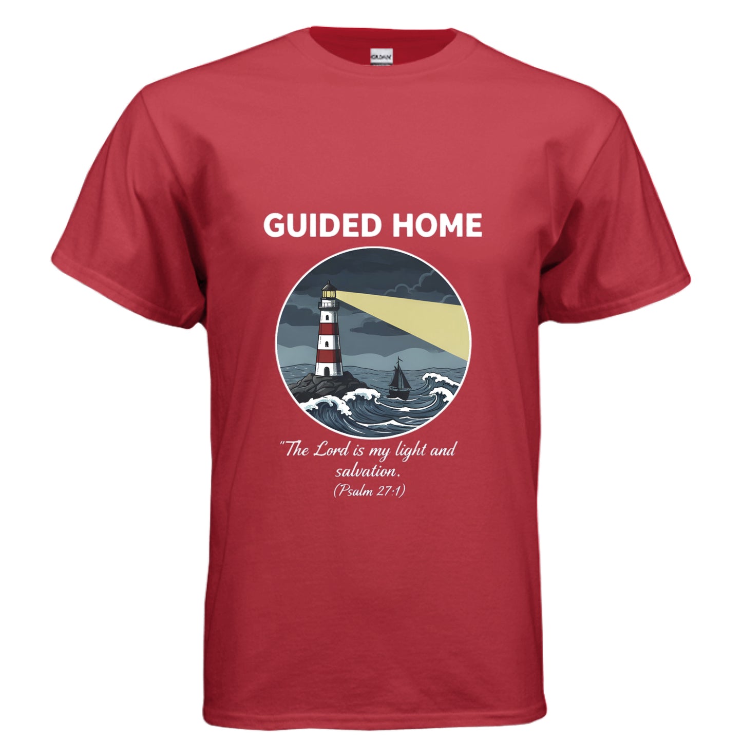 Guided Home Psalm 27:1 Faith T-Shirt RED Salvation Clothing and Accessories Apparel