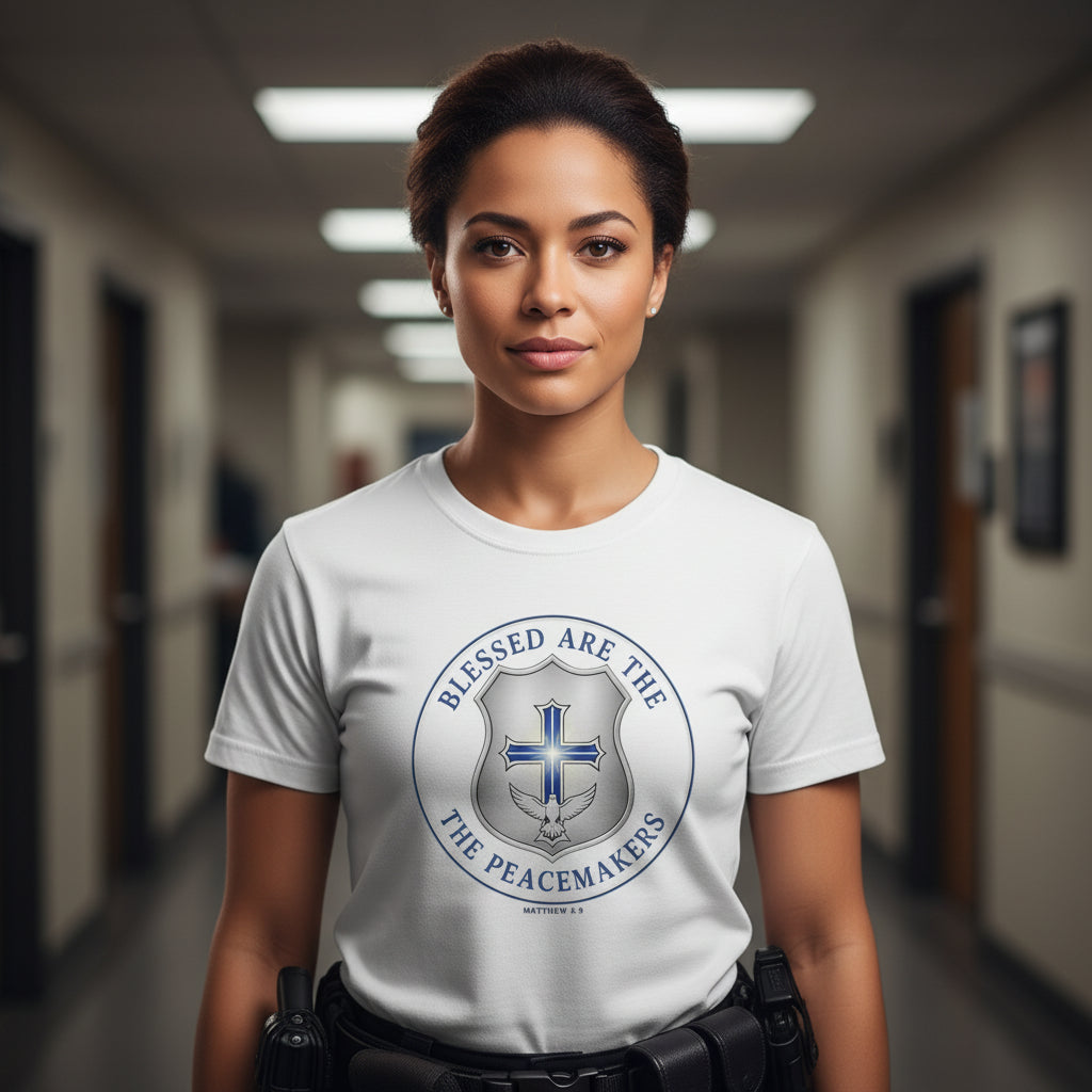 Blessed are the Peacemakers Matthew 5:9 (Police) Faith T-Shirt WHITE Salvation Clothing and Accessories Apparel