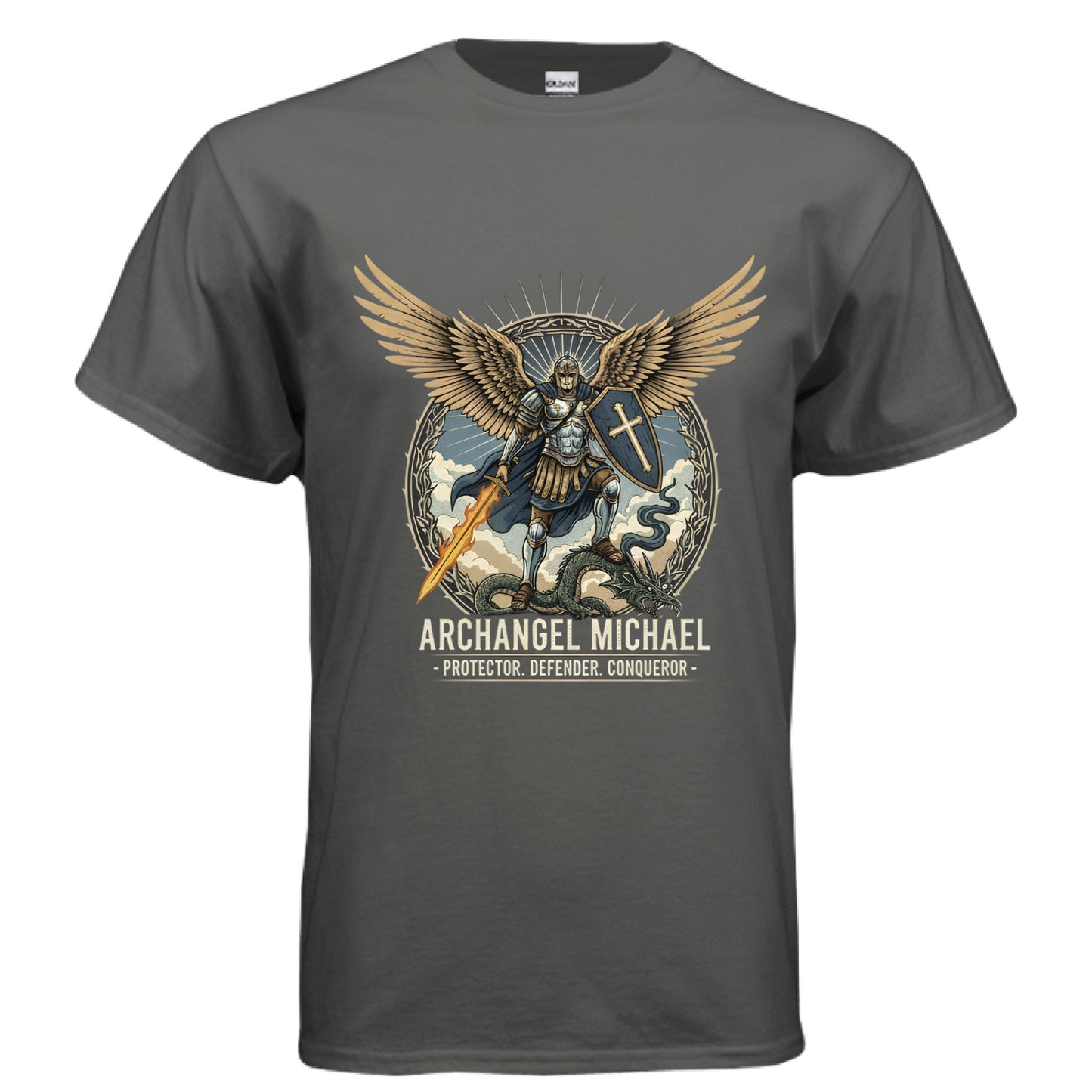 Archangel Michael Faith T-Shirt CHARCOAL Salvation Clothing and Accessories Apparel