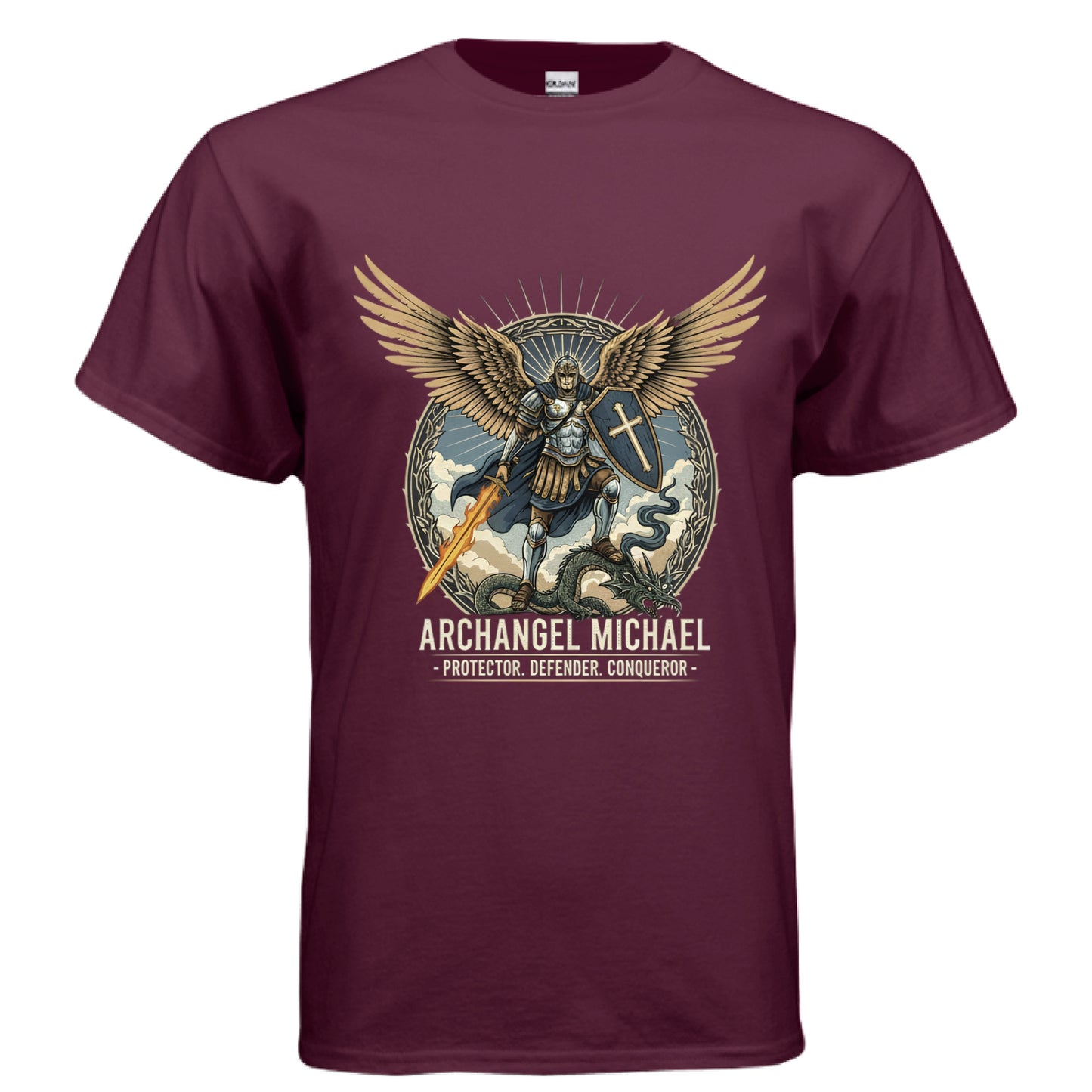 Archangel Michael Faith T-Shirt MAROON Salvation Clothing and Accessories Apparel