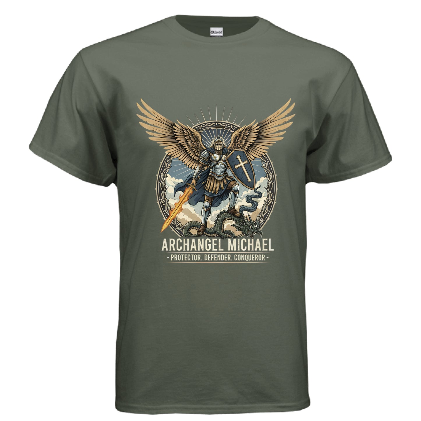 Archangel Michael Faith T-Shirt MILITARY GREEN Salvation Clothing and Accessories Apparel