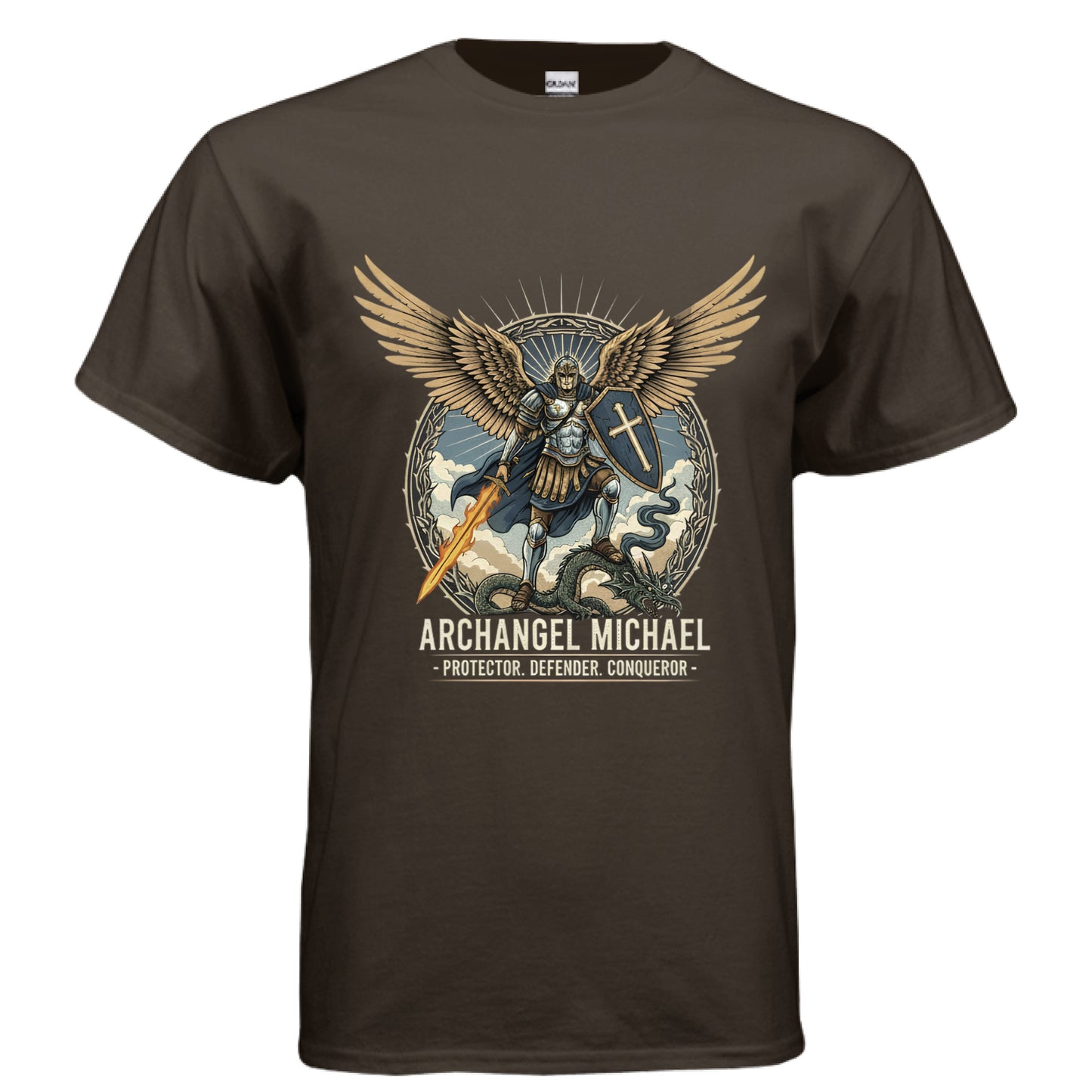 Archangel Michael Faith T-Shirt DARK CHOCOLATE Salvation Clothing and Accessories Apparel