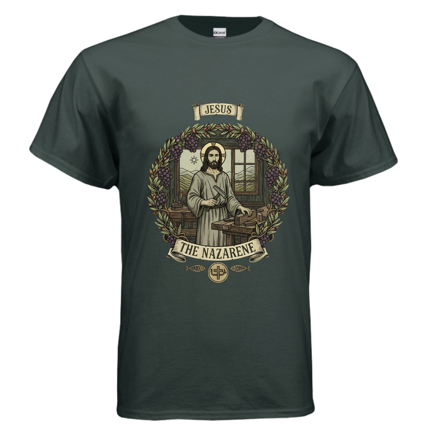 Jesus the Nazarene Faith T-Shirt FOREST GREEN Salvation Clothing and Accessories Apparel