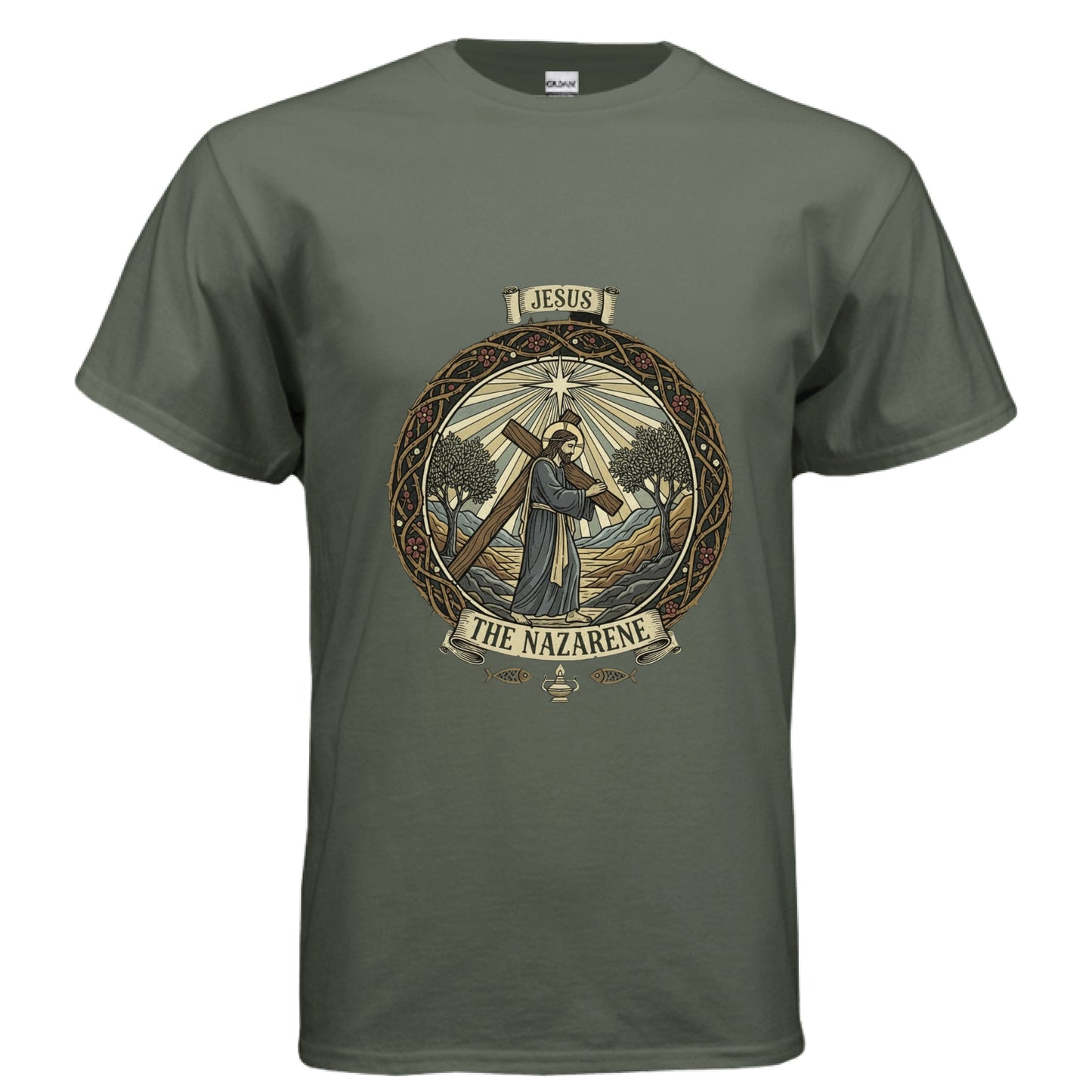 Jesus the Nazarene Faith T-Shirt MILITARY GREEN Salvation Clothing and Accessories Apparel